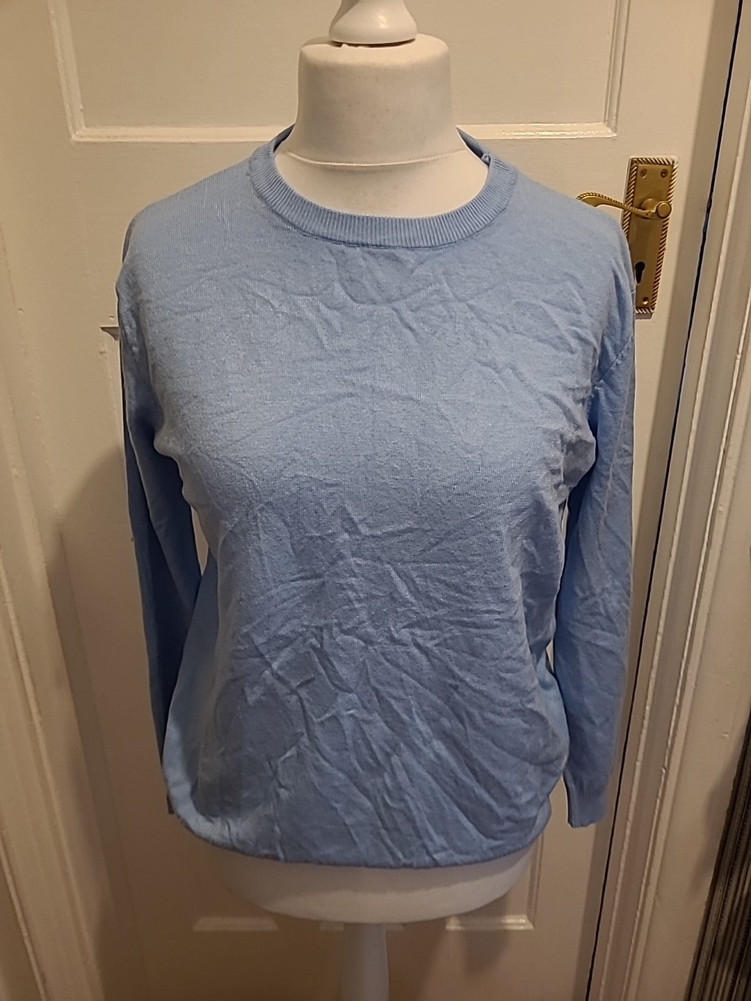 Mens Size Large Blue Ribbed Hem And Cuffs Ultra Soft Jumper
