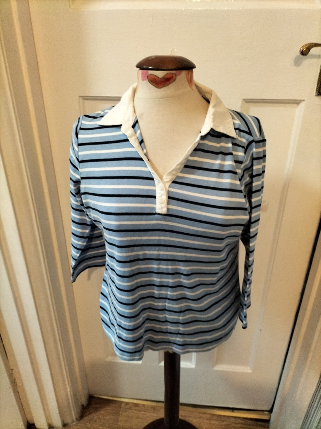 Ladies Maine Size 12 Blue Striped Collared Blouse