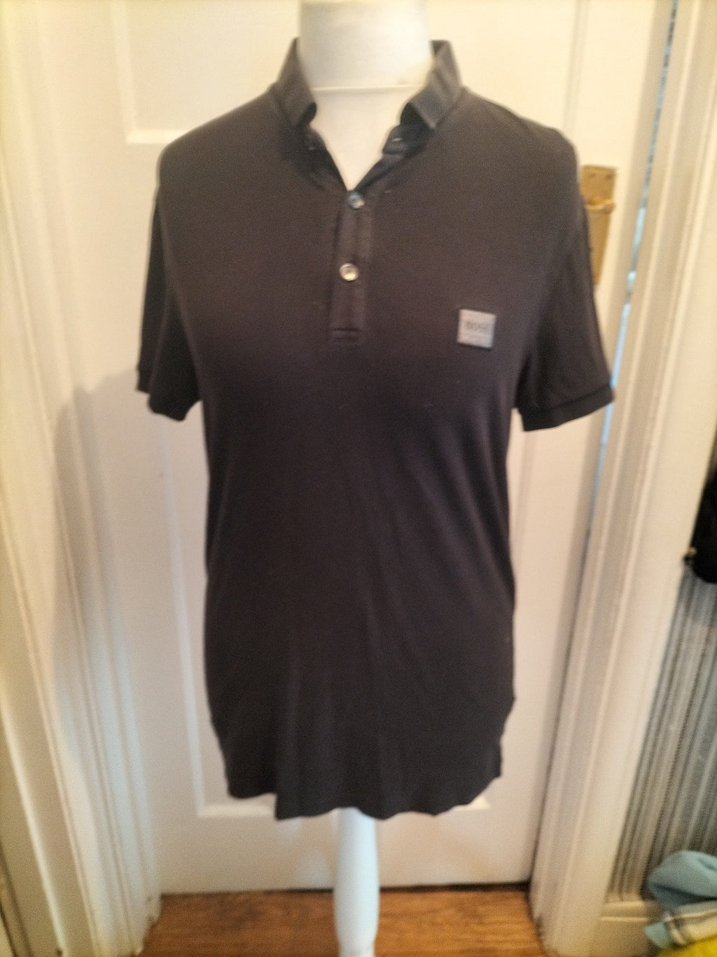 Mens Hugo Boss Size M Slim Fit Navy Polo Short Sleeve