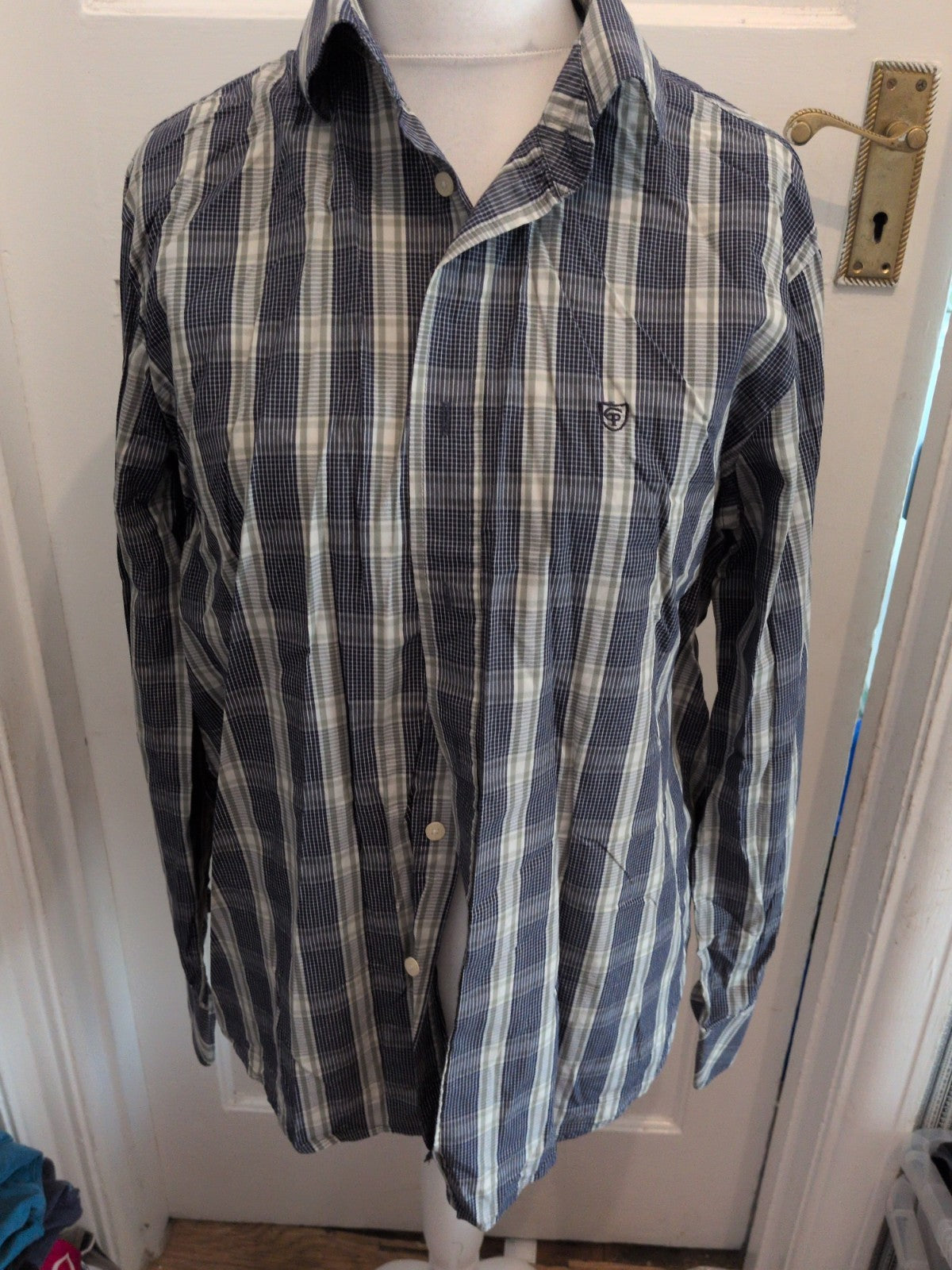 Cottonfield XL Navy Check Long Sleeve Shirt
