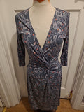 Ladies White Stuff Size 8 Grey Floral Long Sleeved V Neck Dress