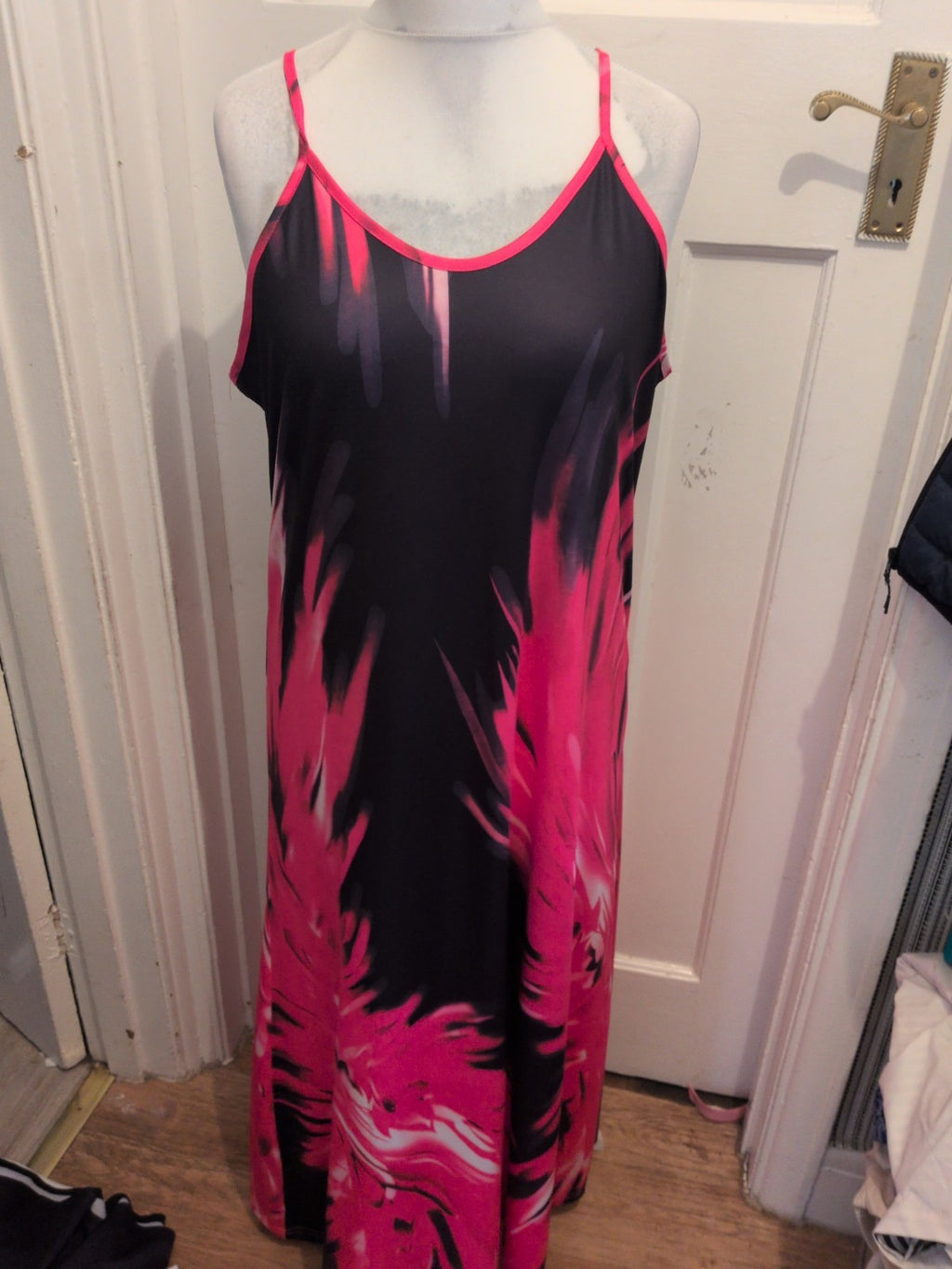 Large Pink And Black Sleeveless Dress Long Length