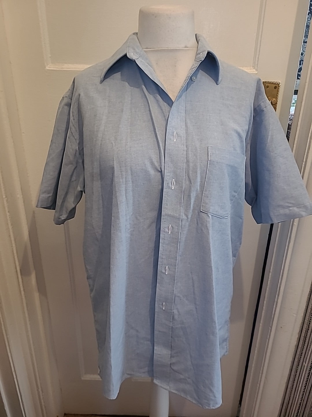 Mens Claybrooke Size 17 Blue Short Sleeved Shirt