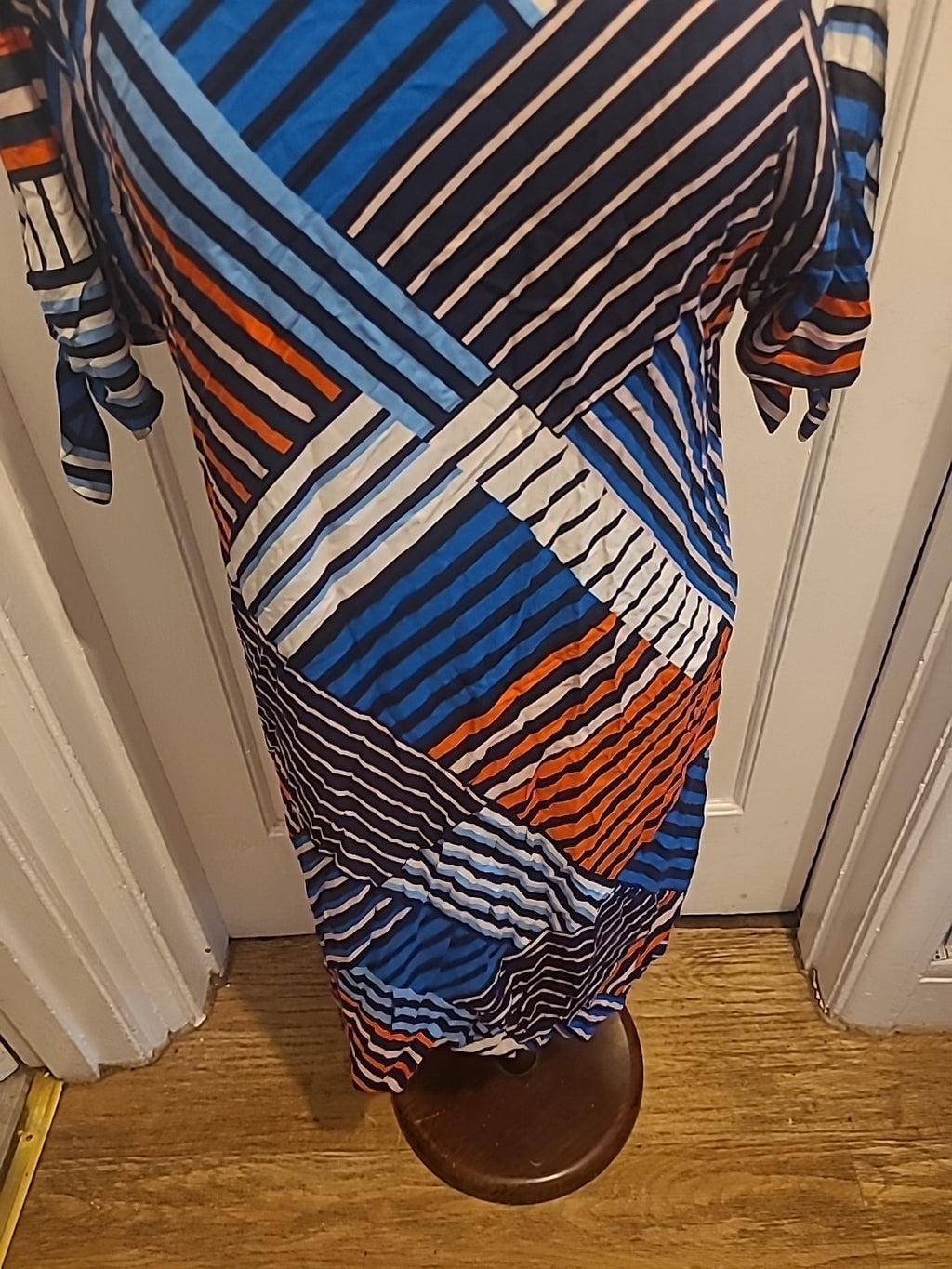 Ladies Dorothy Perkins Size 14 Blue/Black/White/Orange Striped Short Sleeved...