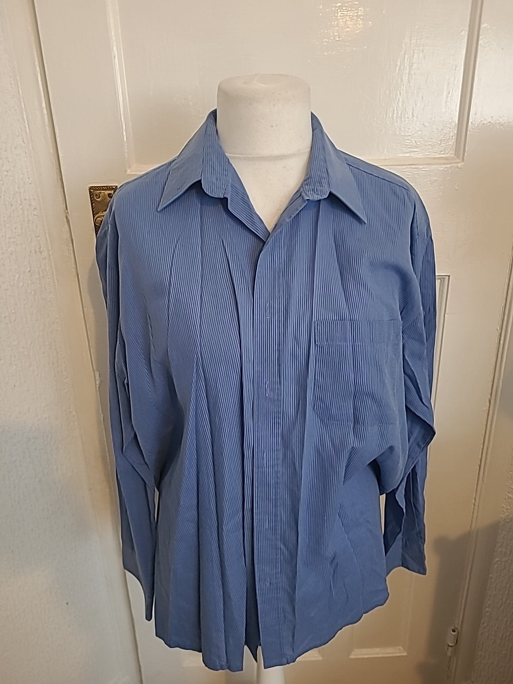 Mens Oak Valley Size 15 Blue Stripe Long Sleeve Shirt