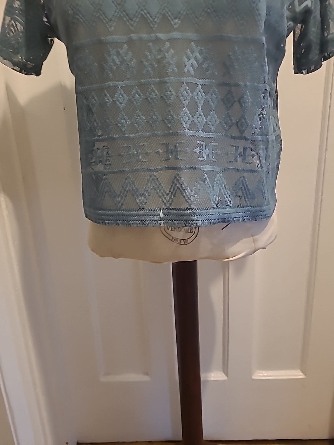 Ladies Size XS Teal See Through Short Sleeved Crop Top