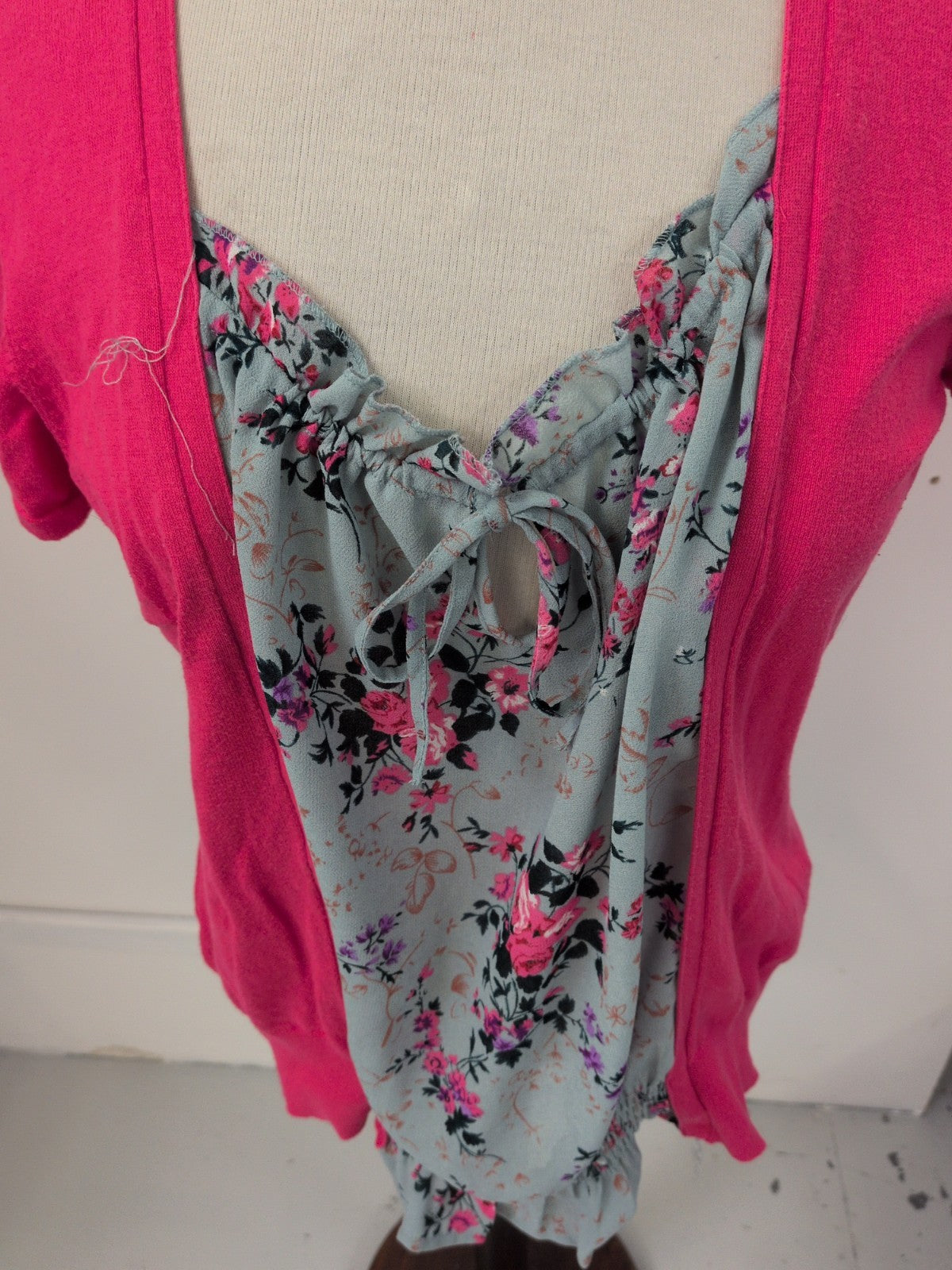 Next 16 Hot Pink With Grey Floral Short Sleeved Blouse