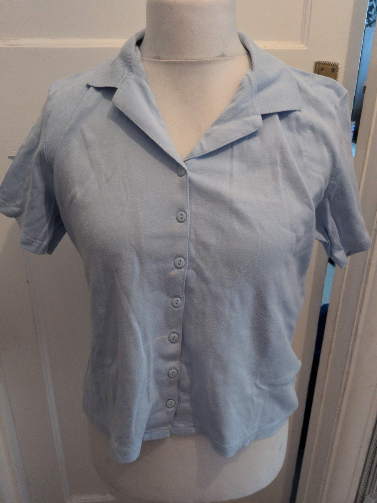 BHS 14 Pale Blue Short Sleeve Collared Blouse Polo
