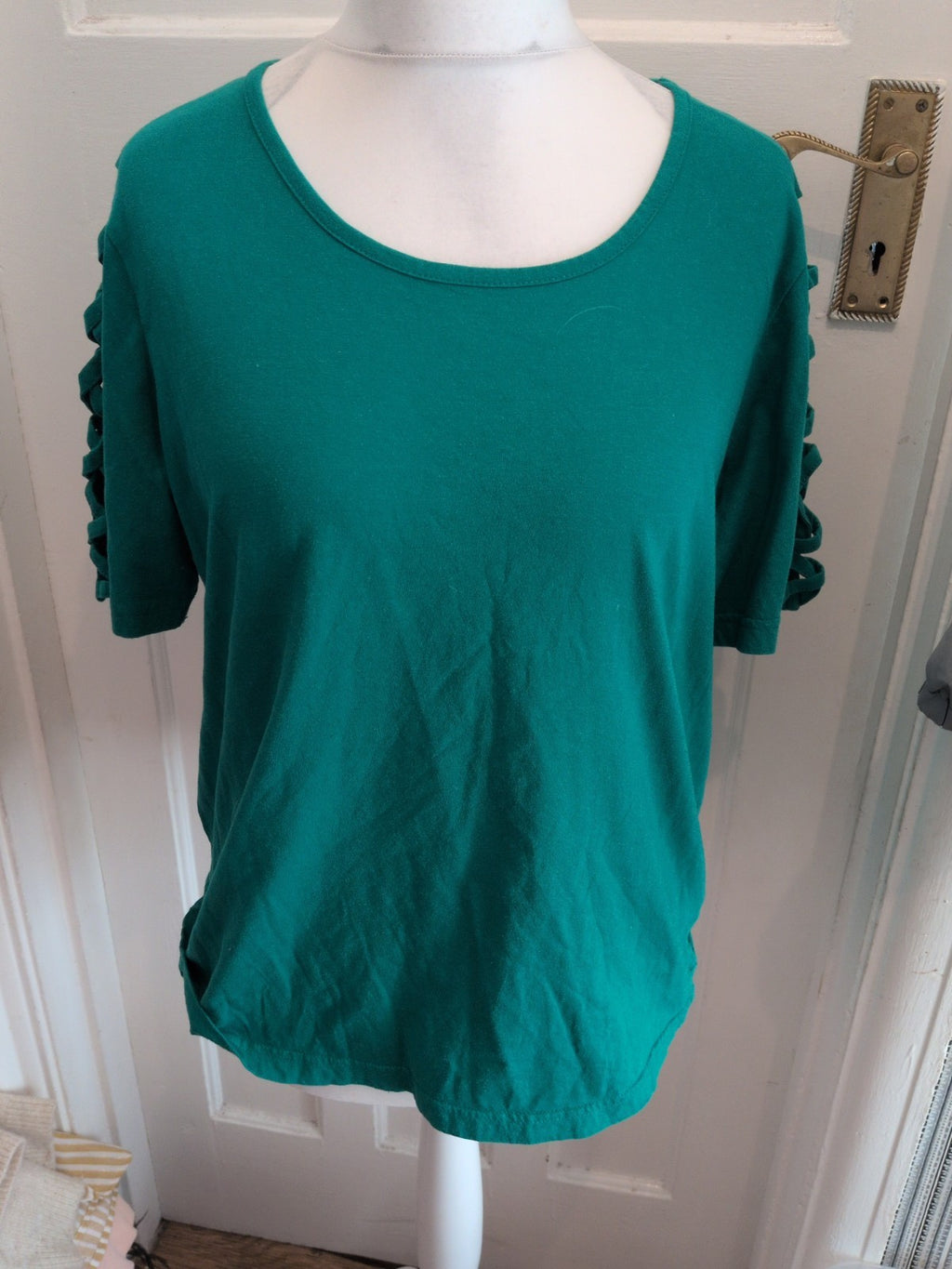 XL Green With Open Sleeves Short Sleeve T-shirt Blouse