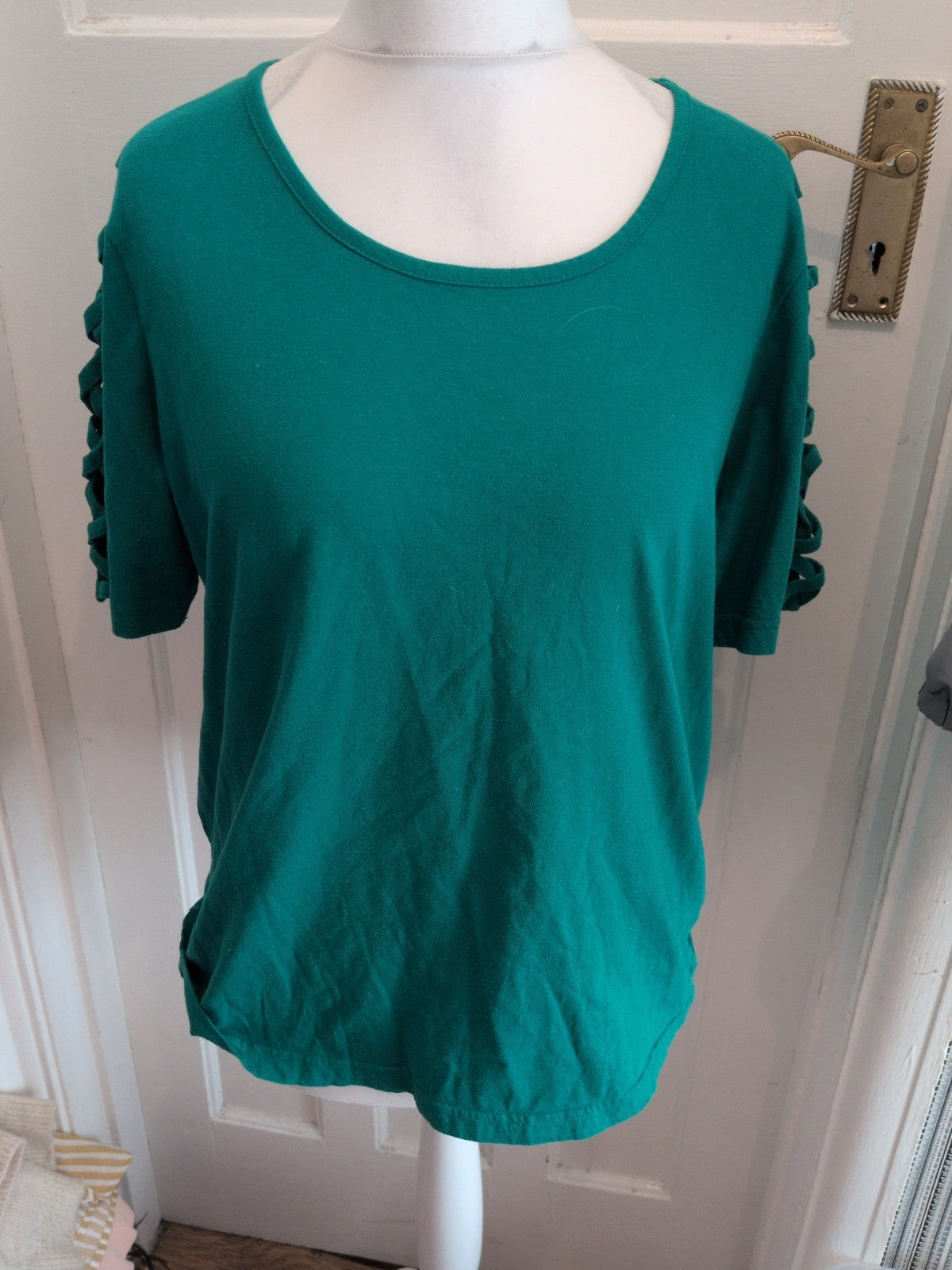 XL Green With Open Sleeves Short Sleeve T-shirt Blouse