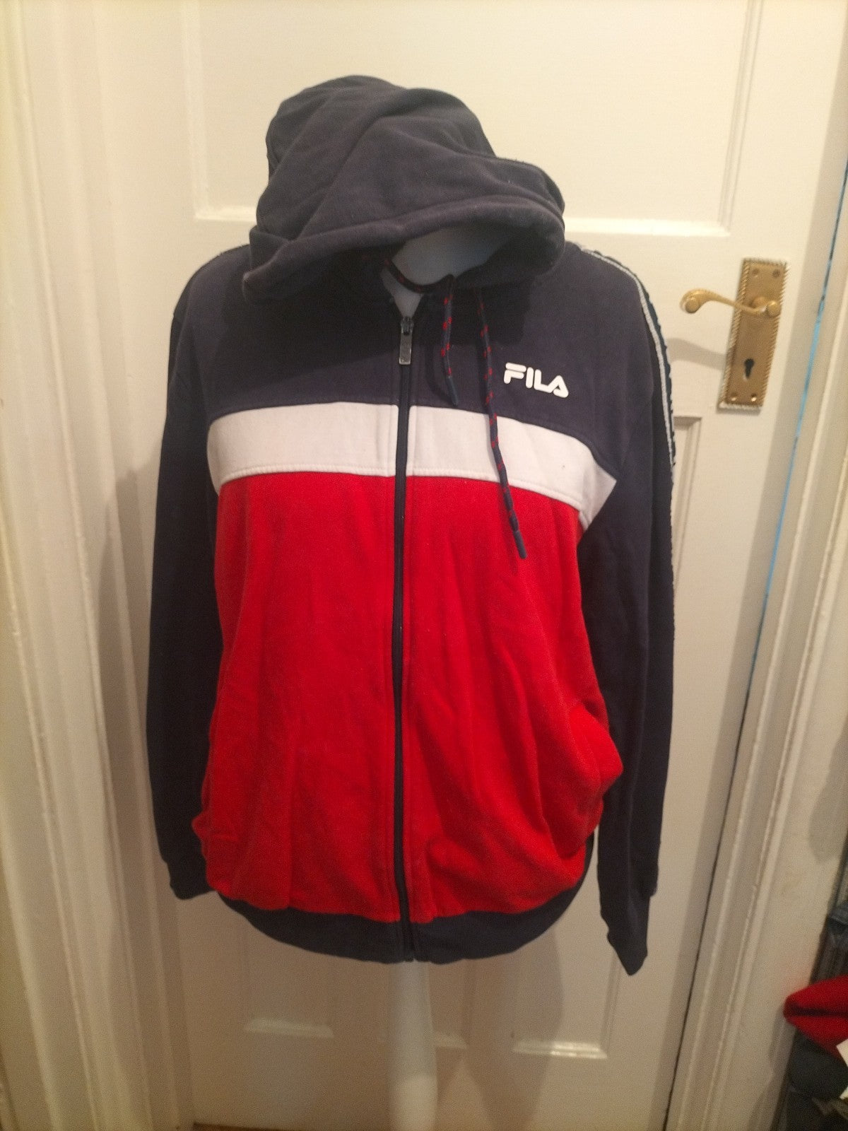 Mens Fila Size M Navy And Red Full Zip Hoodie Bobbling
