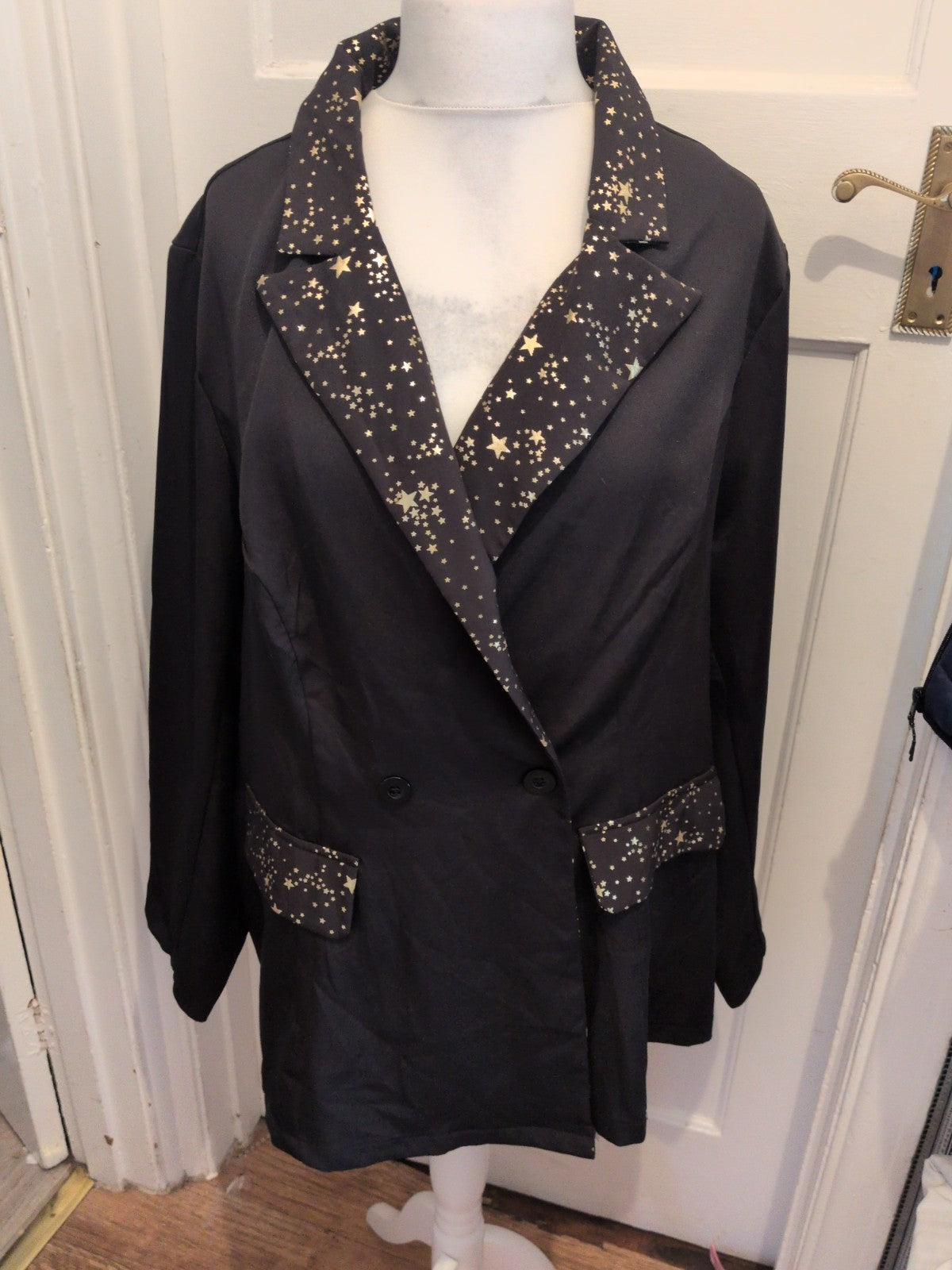 XL Black With Gold Stars Unpadded Unlined Blazer