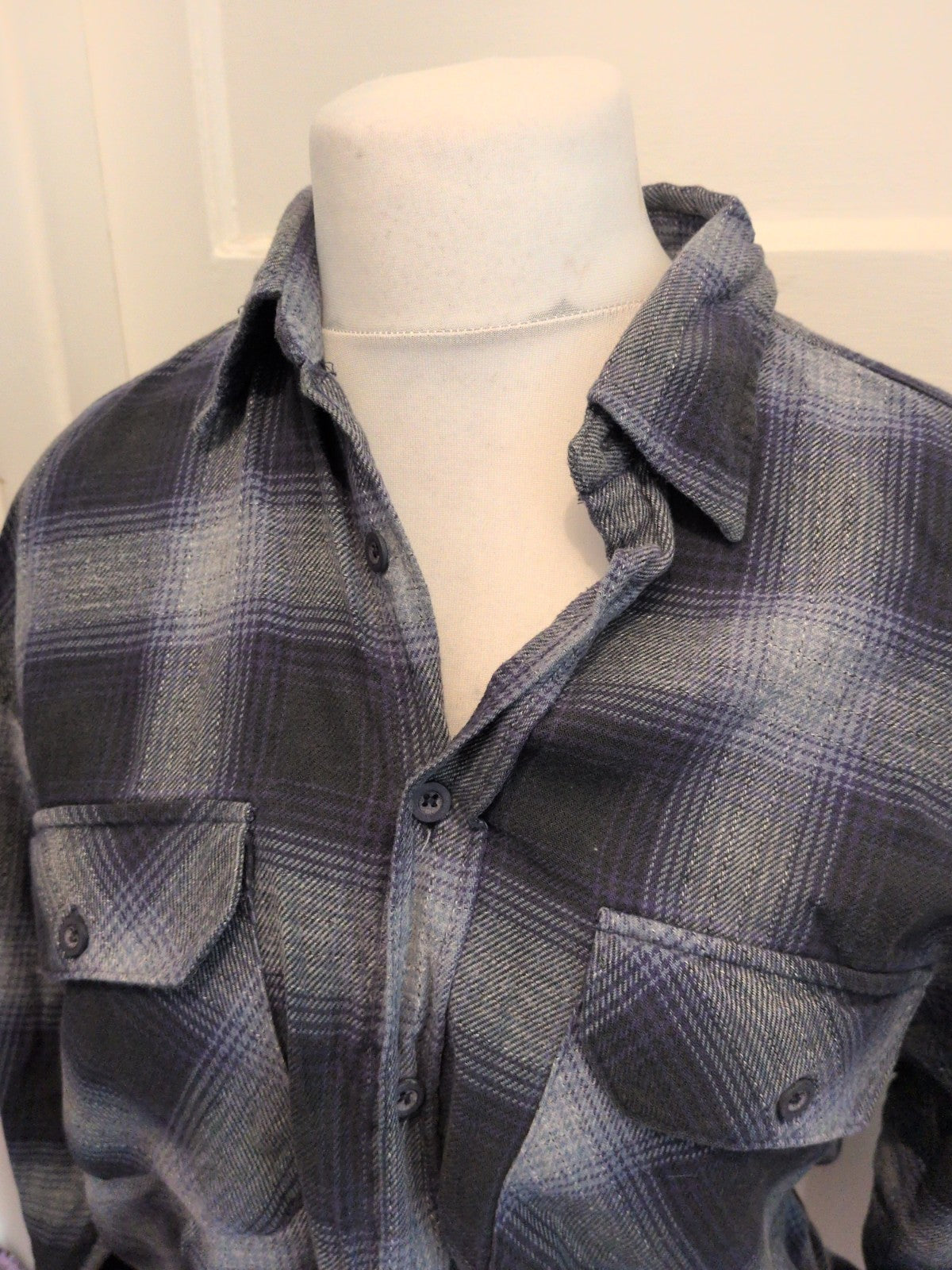 Marks And Spencer Medium Two Tone Grey Buttoned Shirt Cotton