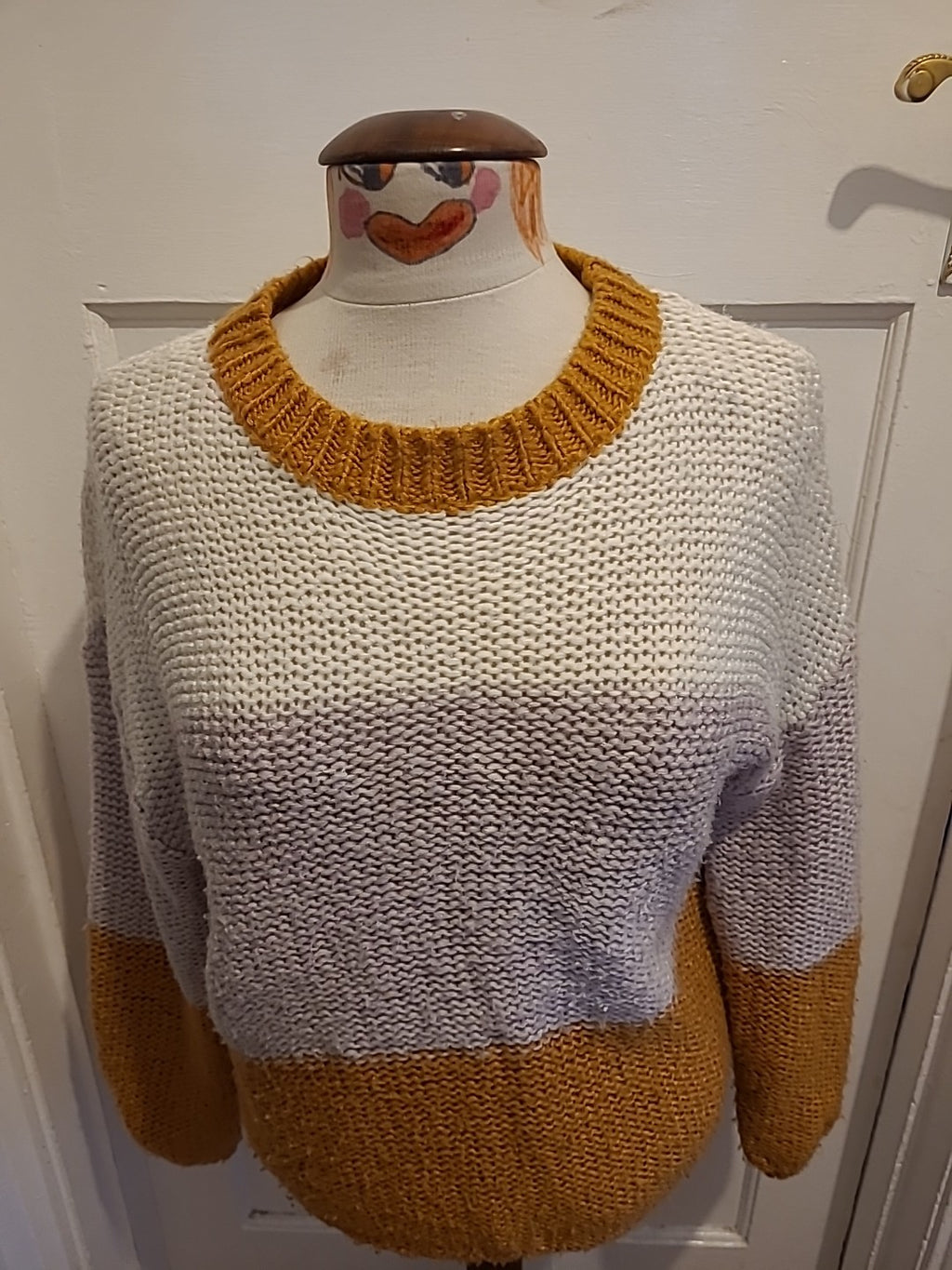 Ladies Shein Size Medium White/Orange/Lilac Knit Long Sleeved Jumper