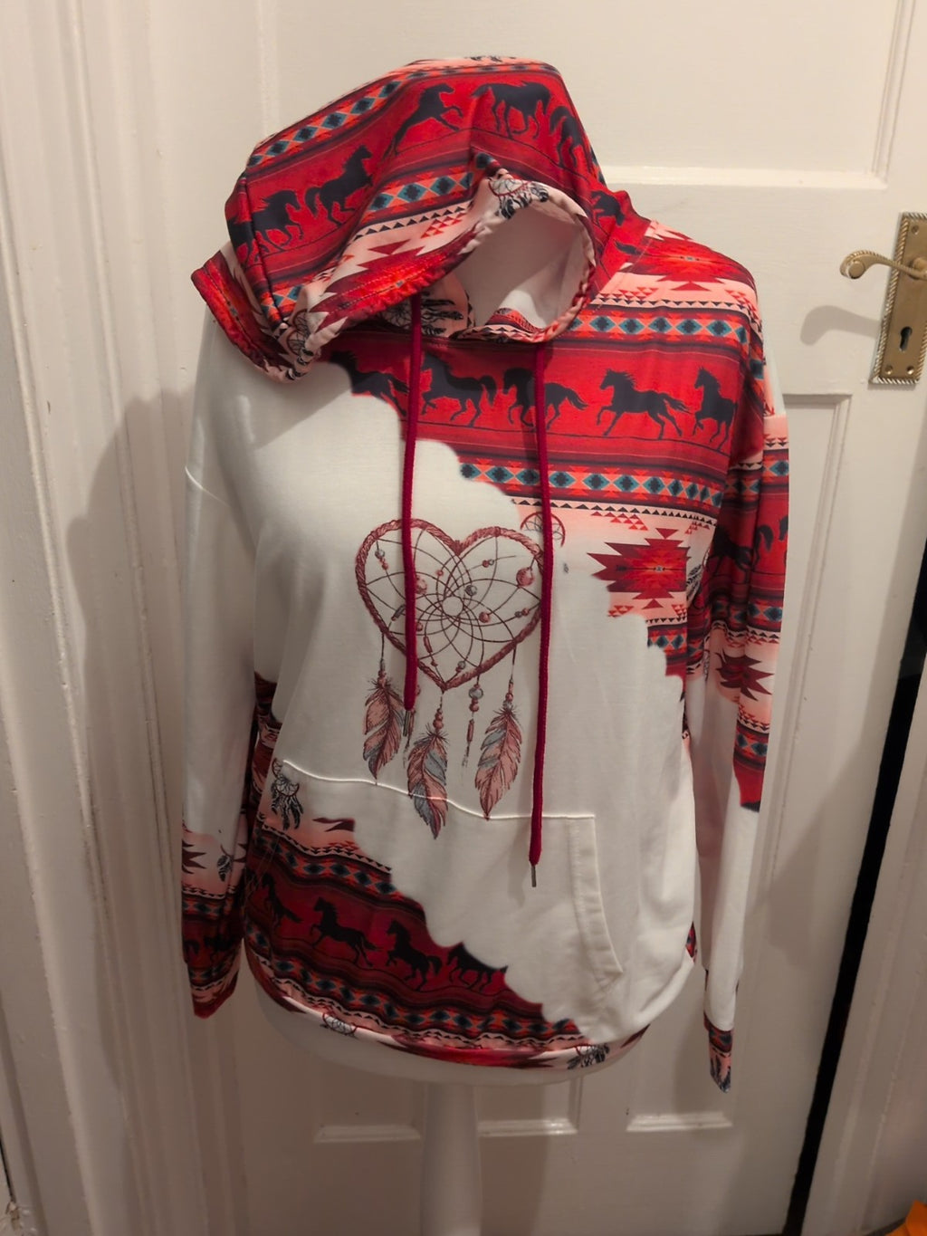 Large Red/Purple Horse Pattern Long Sleeve Hoodie