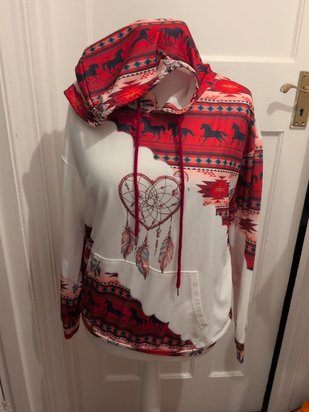 Large Red/Purple Horse Pattern Long Sleeve Hoodie