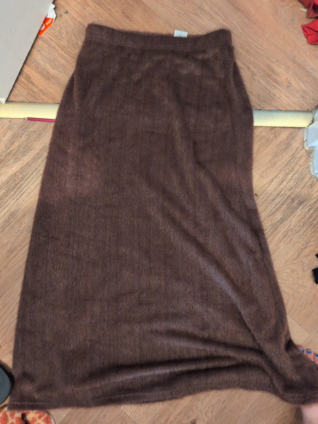 Shein Large Brown Fluffy Elasticated Long Flare Skirt