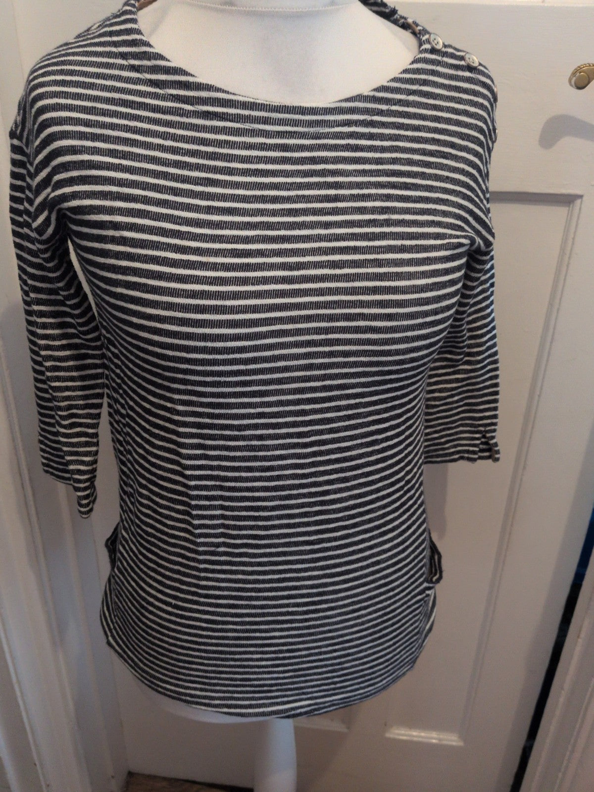 Next 8 Navy Stripe Long Sleeve Longline Top
