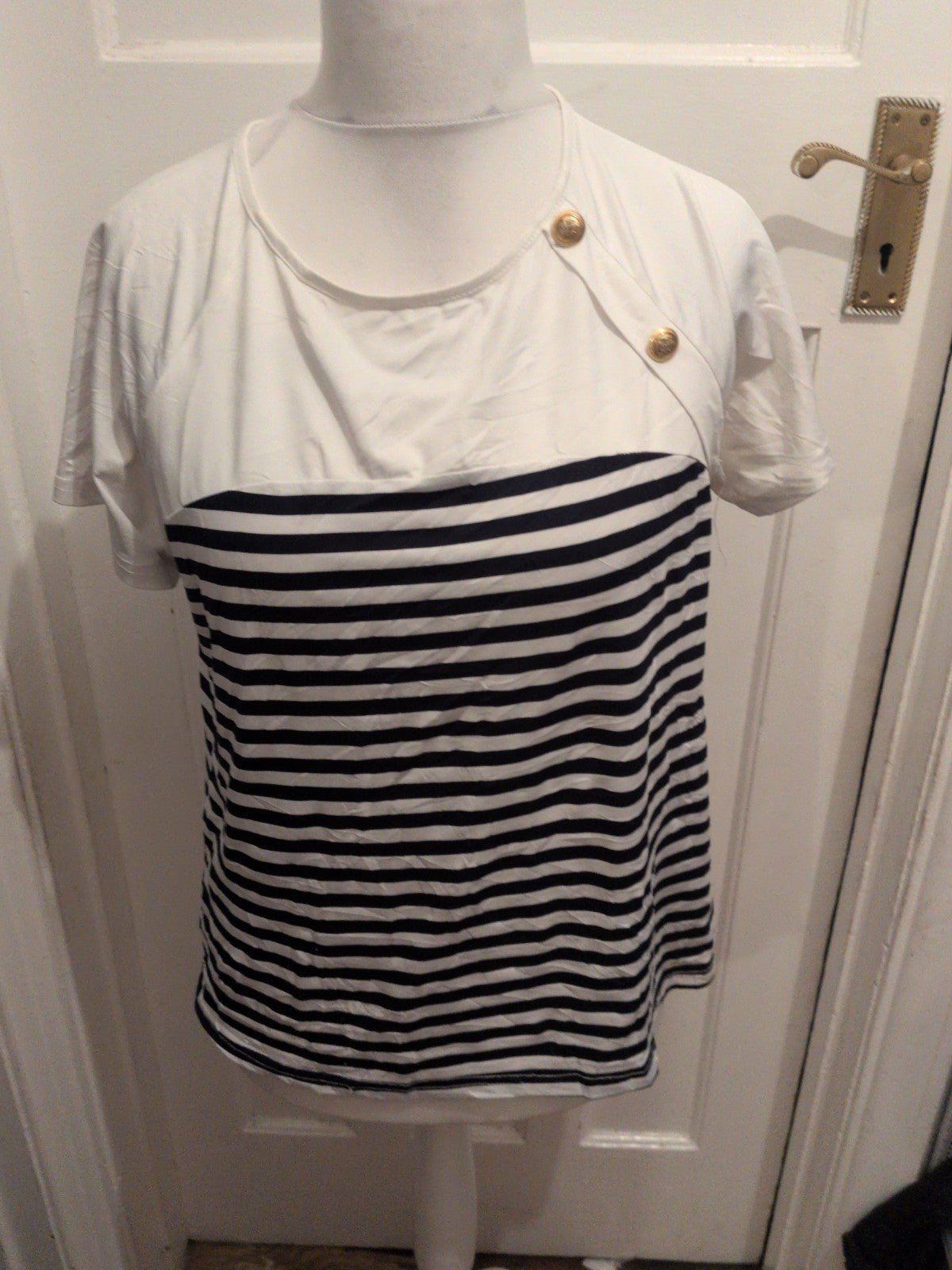 Emery Rose Large Navy Blue Stripe Short Sleeve T-shirt