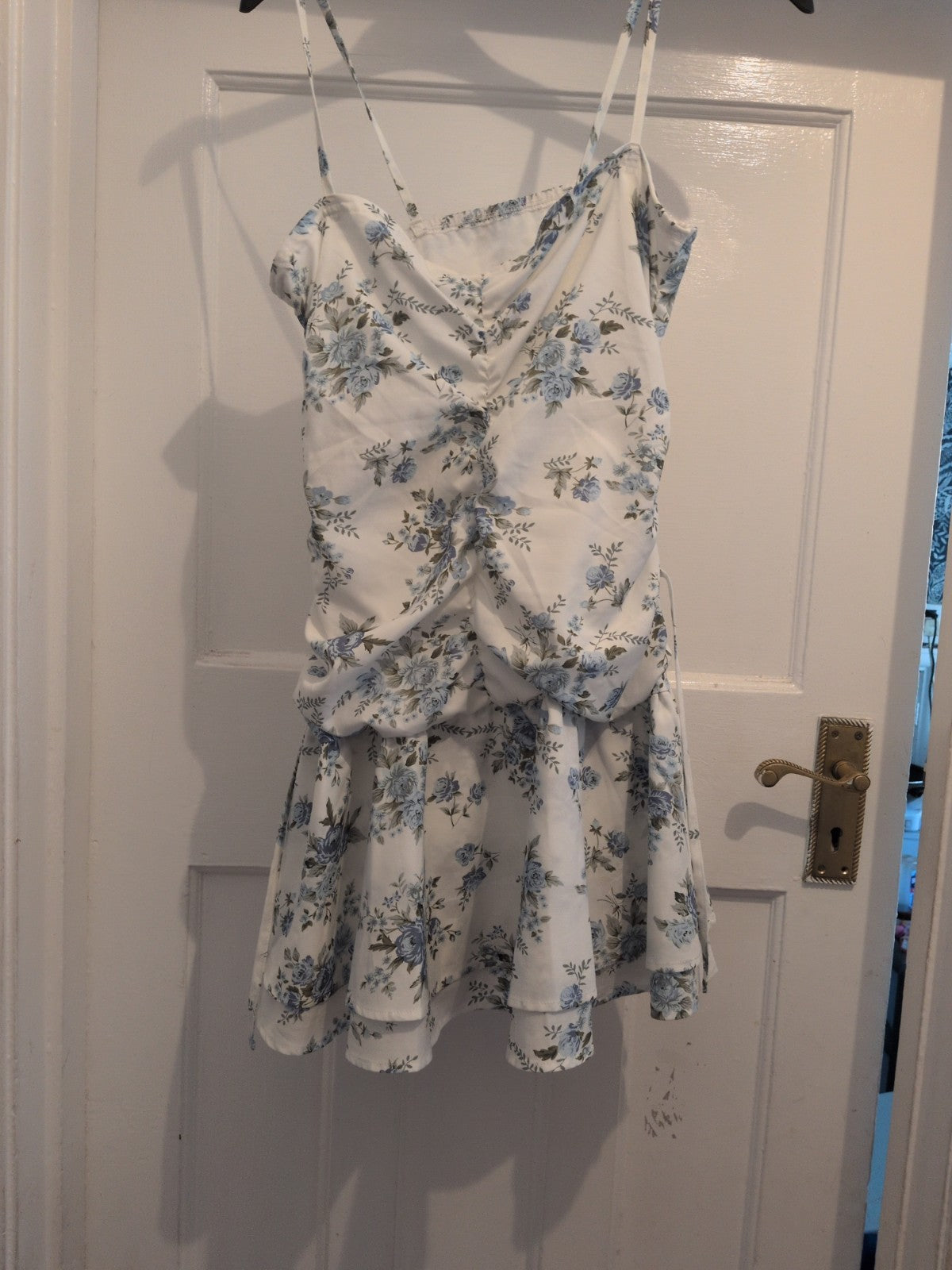 Cider White Lilac And Green Floral Sleeveless Short Dress
