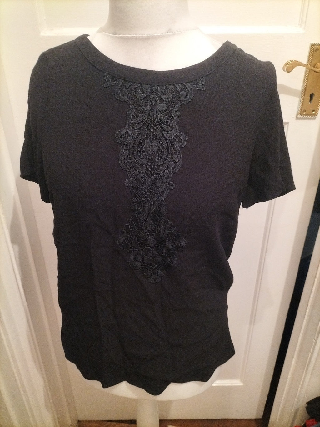 Marks And Spencer 10 Black Patterned Short Sleeve Blouse