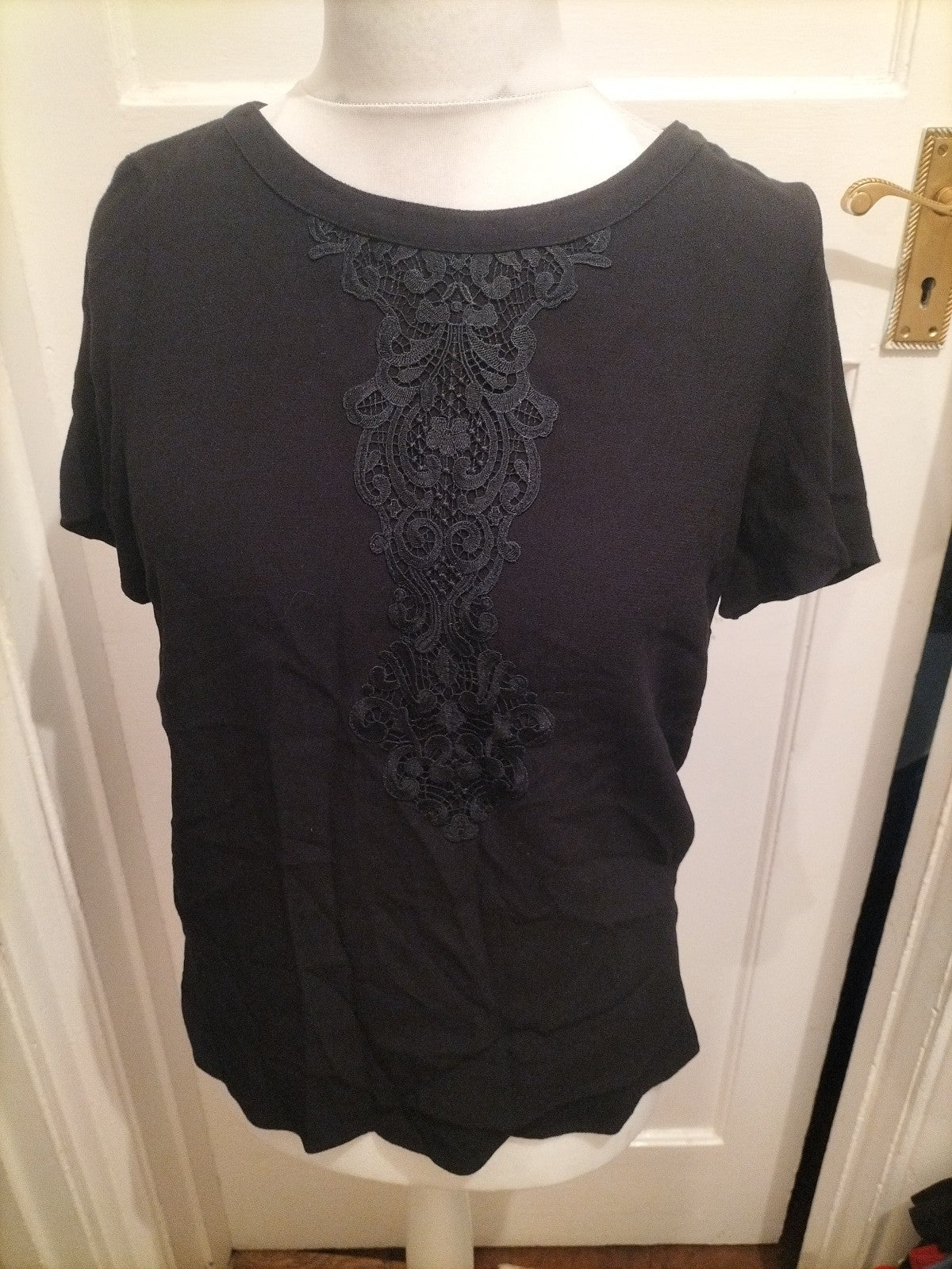Marks And Spencer 10 Black Patterned Short Sleeve Blouse