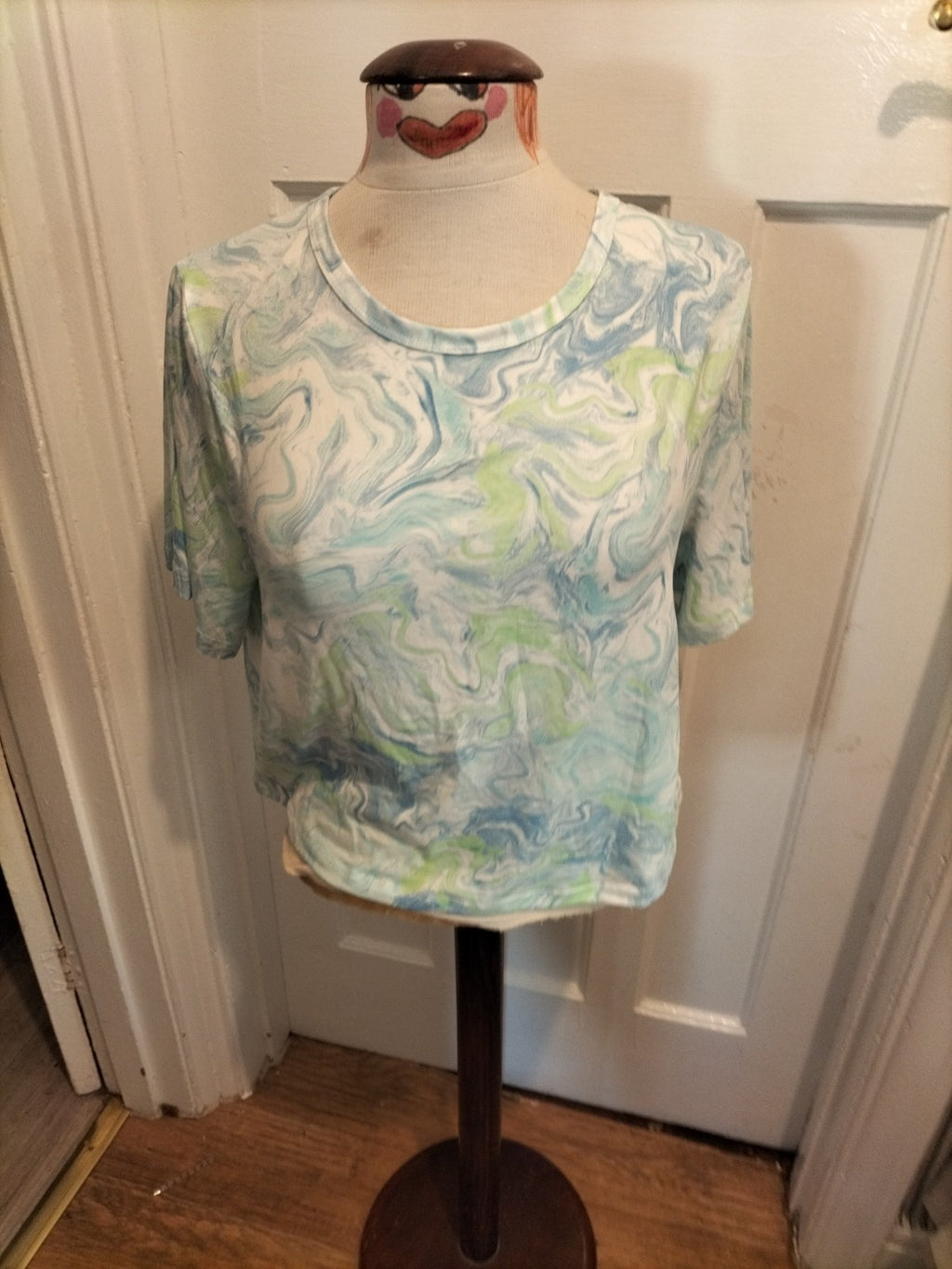 Brand New Ladies Primark Size Medium Blue And Lime Short Sleeved Tshirt
