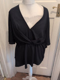 Boohoo L/XL Black Short Sleeve V Neck Blouse