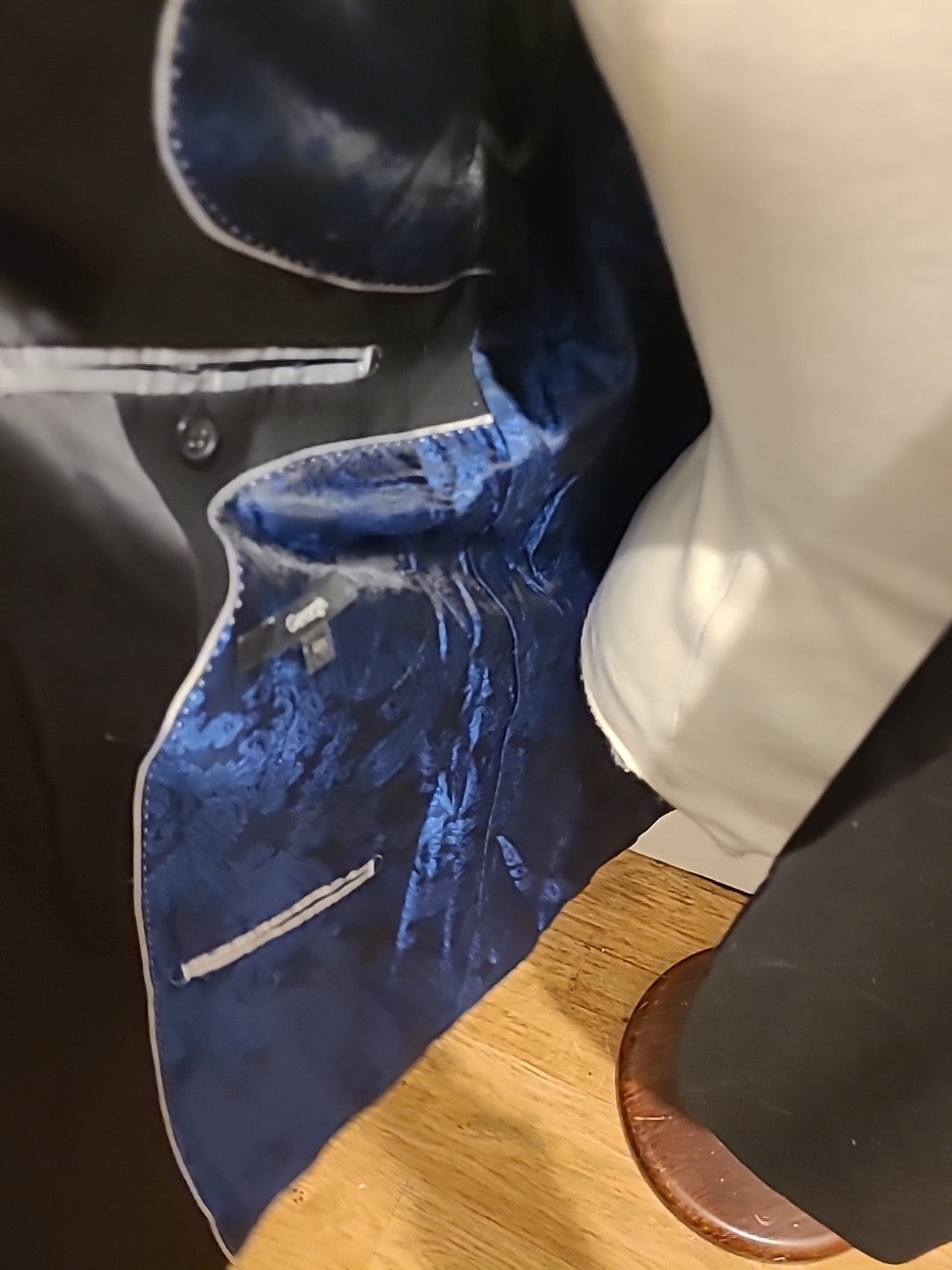 Mens George Size 42R Black Padded Blue Lined Blazer