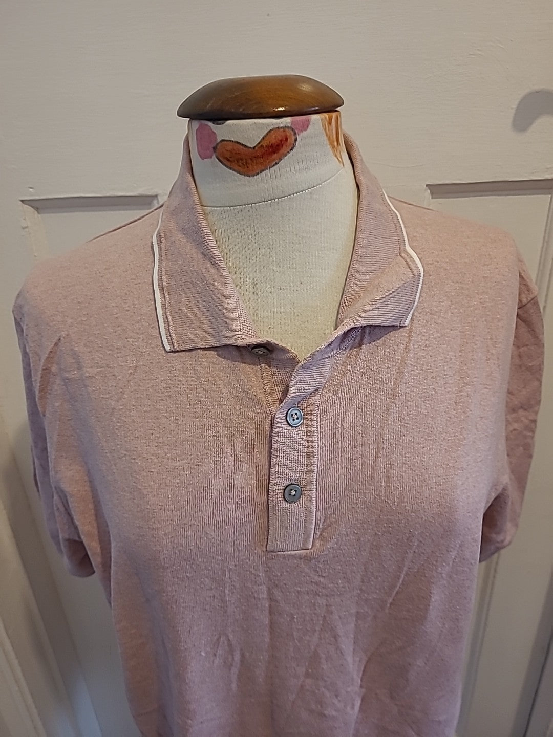 Mens M+S Size M Pale Pink Cotton Rich Short Sleeved Polo Shirt