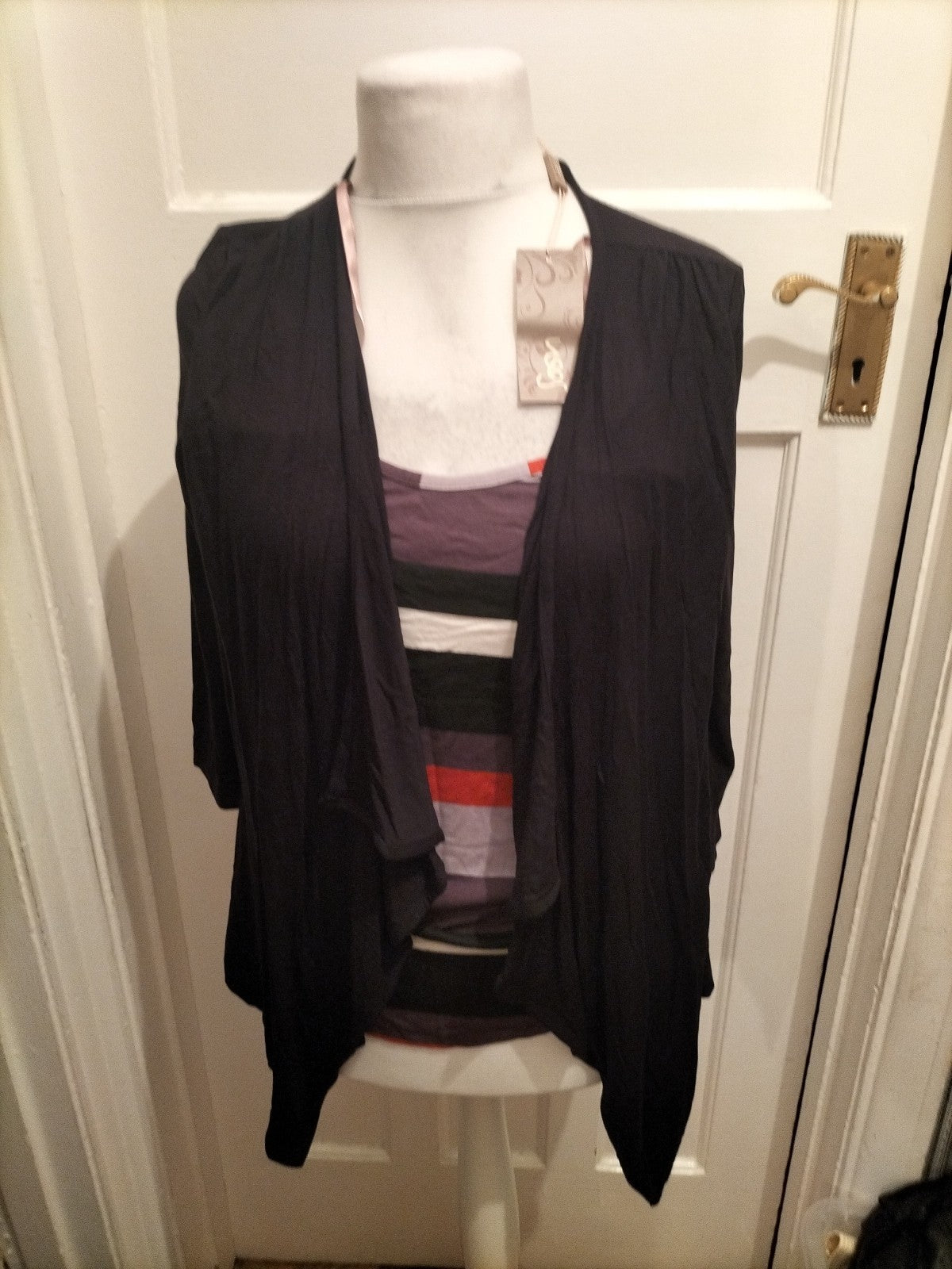 Brand New Ladies Soon Size 12 Black Striped Long Sleeve Blouse