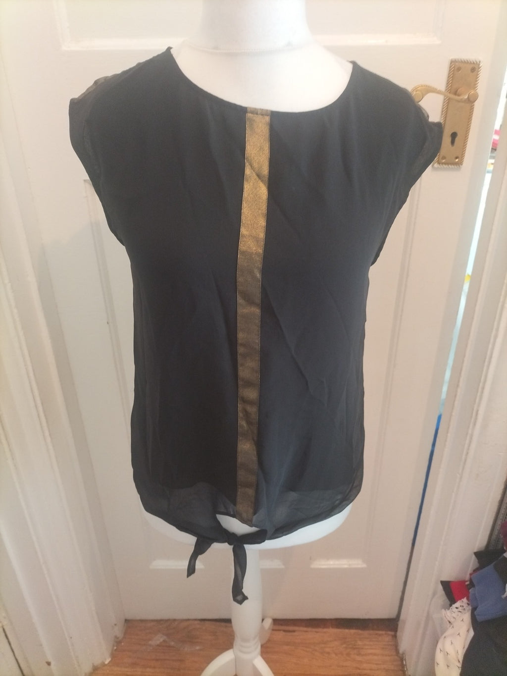 Oasis 10 Black And Bronze Sleeveless Blouse