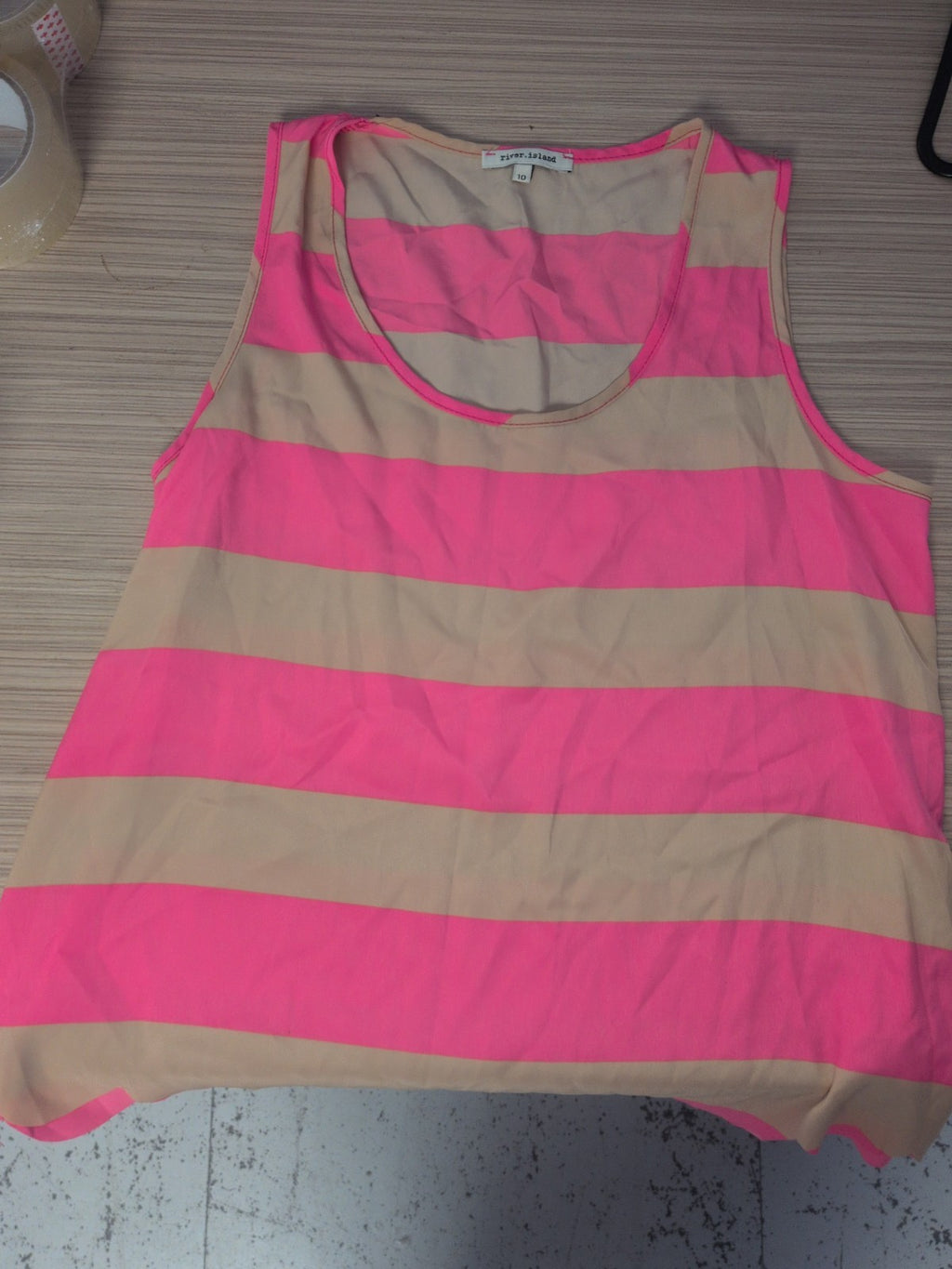 River Island 10 Pink And Pale Brown Stripe Sleeveless T-shirt