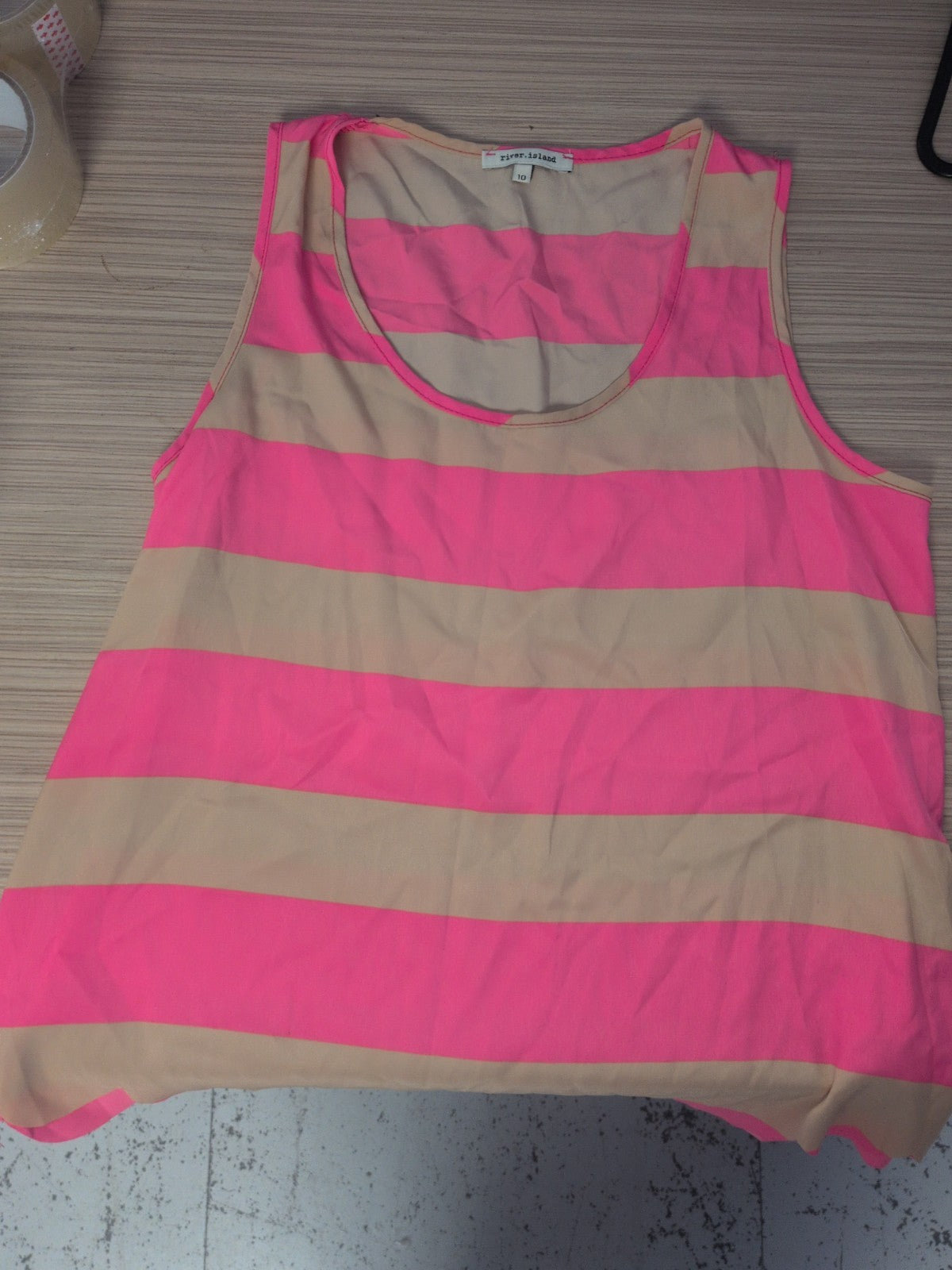 River Island 10 Pink And Pale Brown Stripe Sleeveless T-shirt