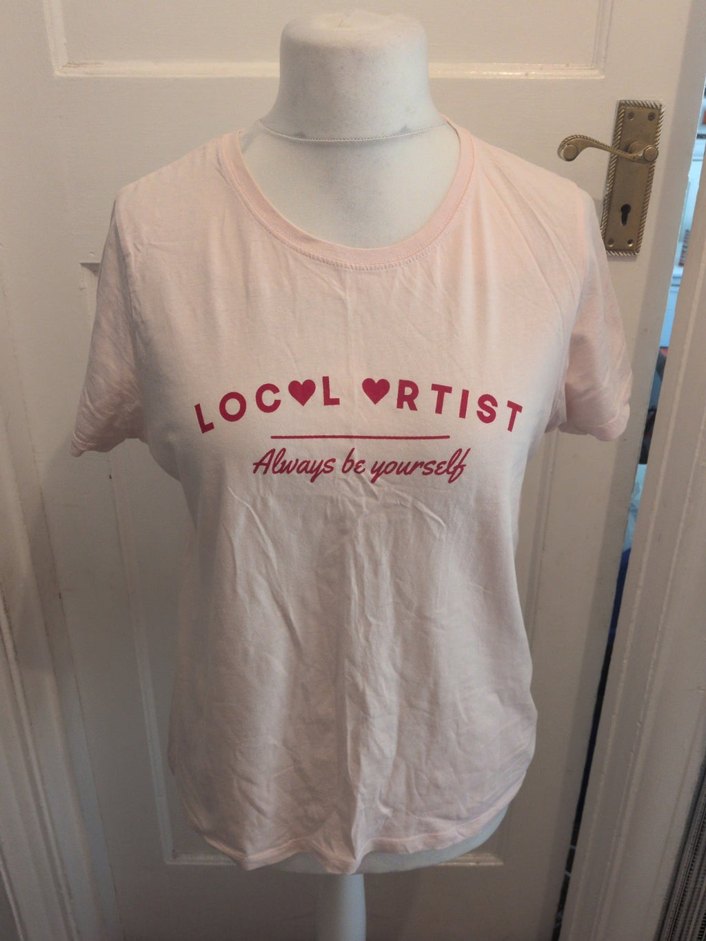 Ladies Pull&Bear Size XL Pale Pink Printed Short Sleeve T-shirt