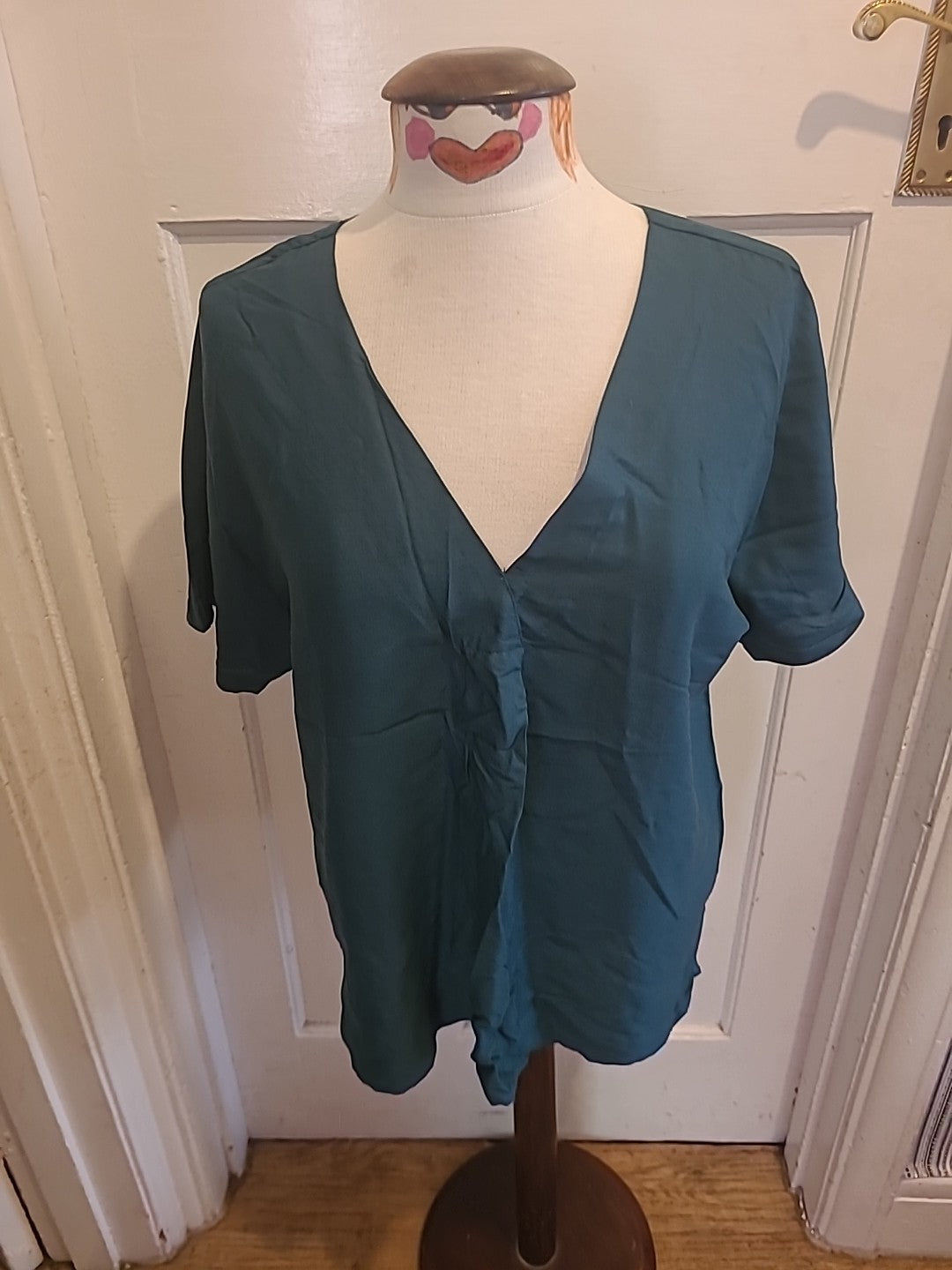 Ladies Natura Size XS Bottle Green Short Sleeved Blouse