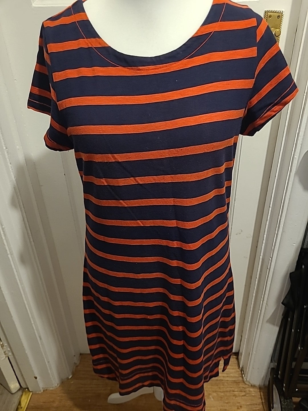 Ladies Hatley Size Large Navy And Red Striped Short Sleeved Dress