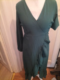 Ladies Shein Size Small Bottle Green Long Sleeved Wrap Dress