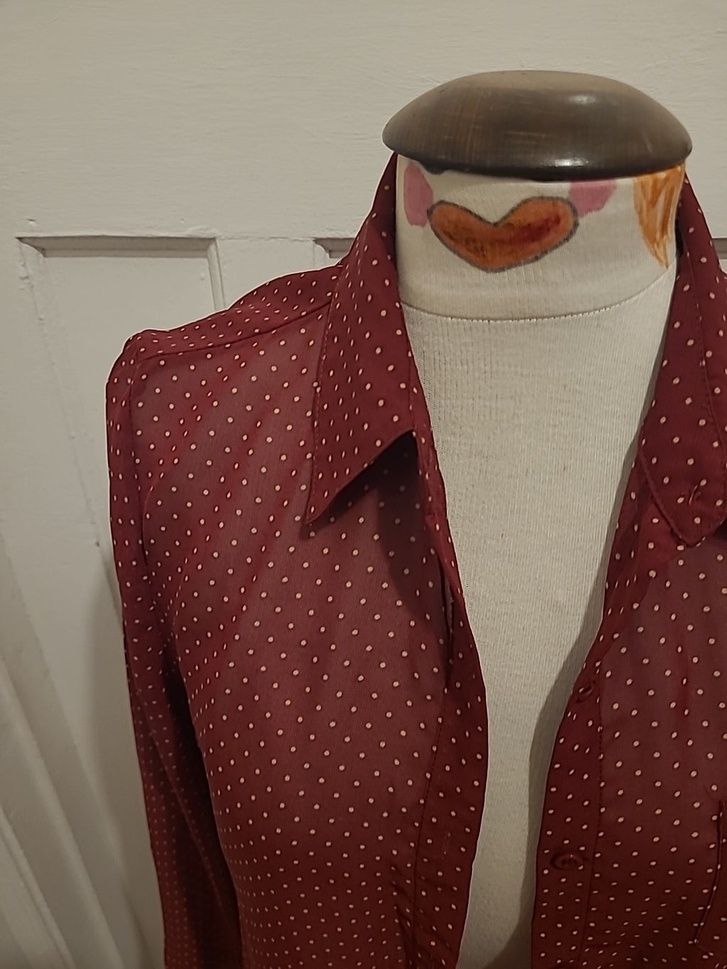 Ladies Cameo Rose Size 12 Purple White Polkadot Style Long Sleeved Blouse