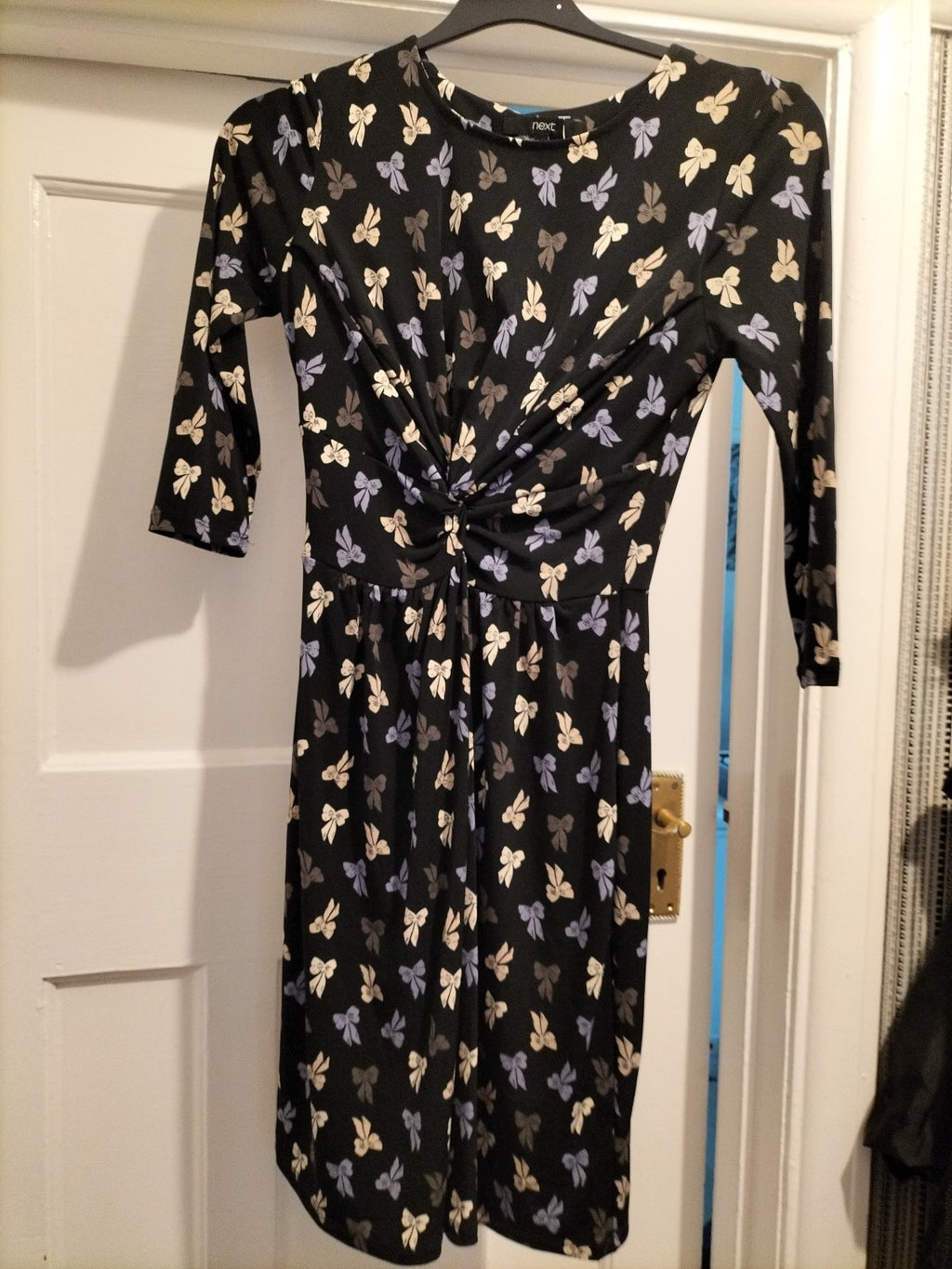 Ladies Next Size 8 Black Bow Pattern 3/4 Sleeved Dress