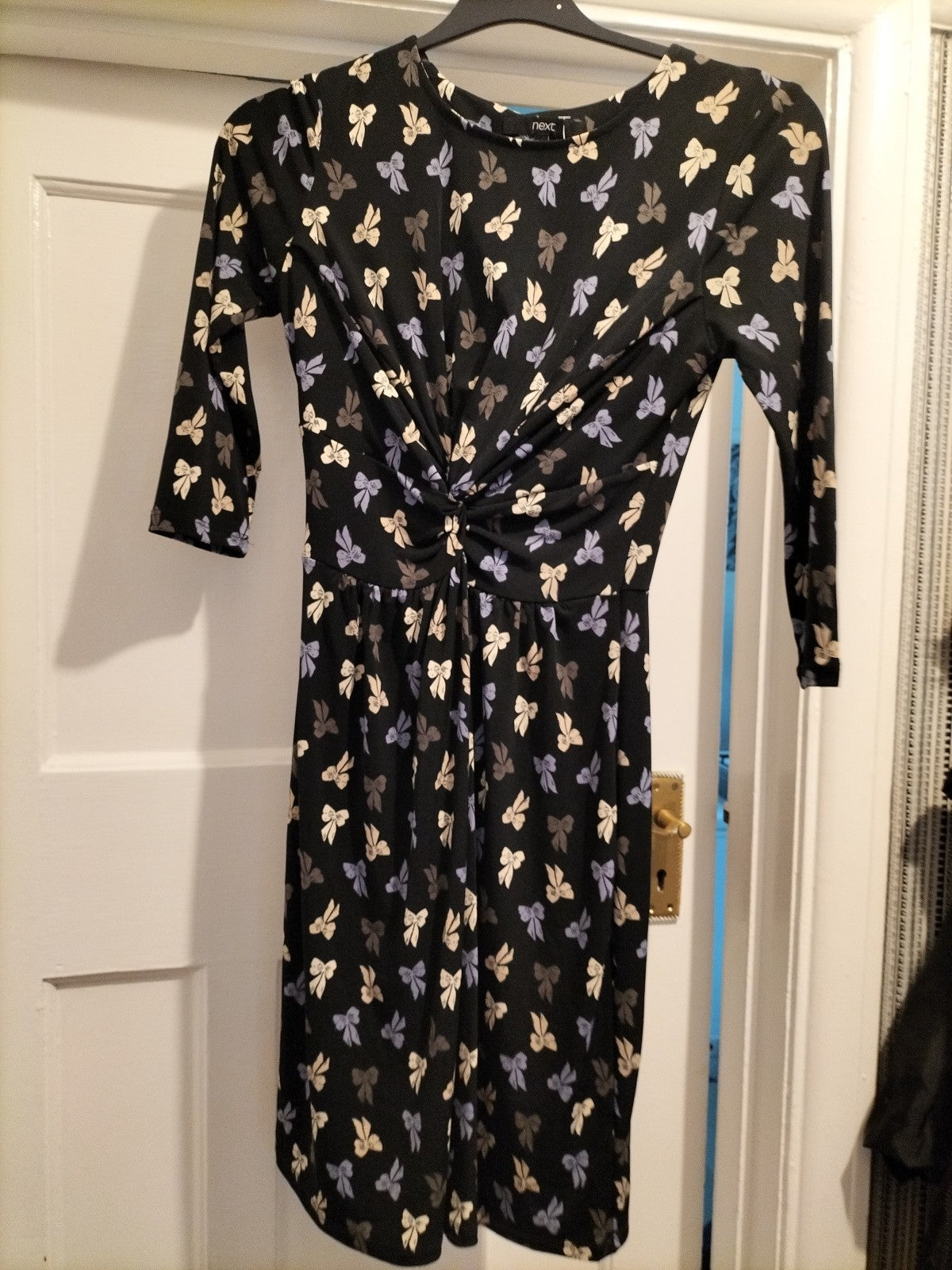 Ladies Next Size 8 Black Bow Pattern 3/4 Sleeved Dress