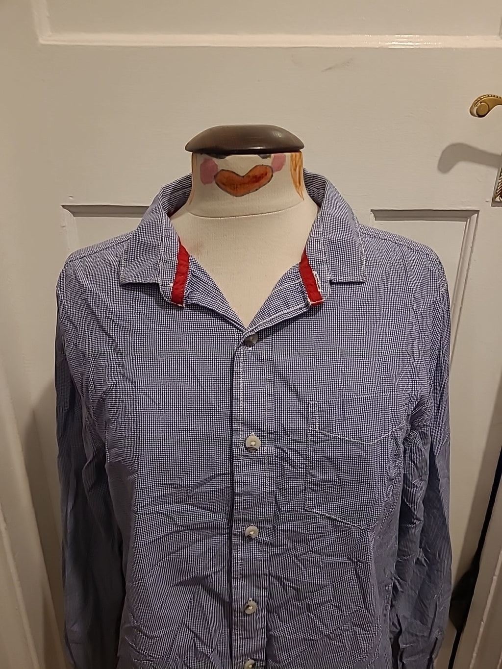 Mens Superdry Size XL Blue/White Check Cut Collar Long Sleeved Shirt