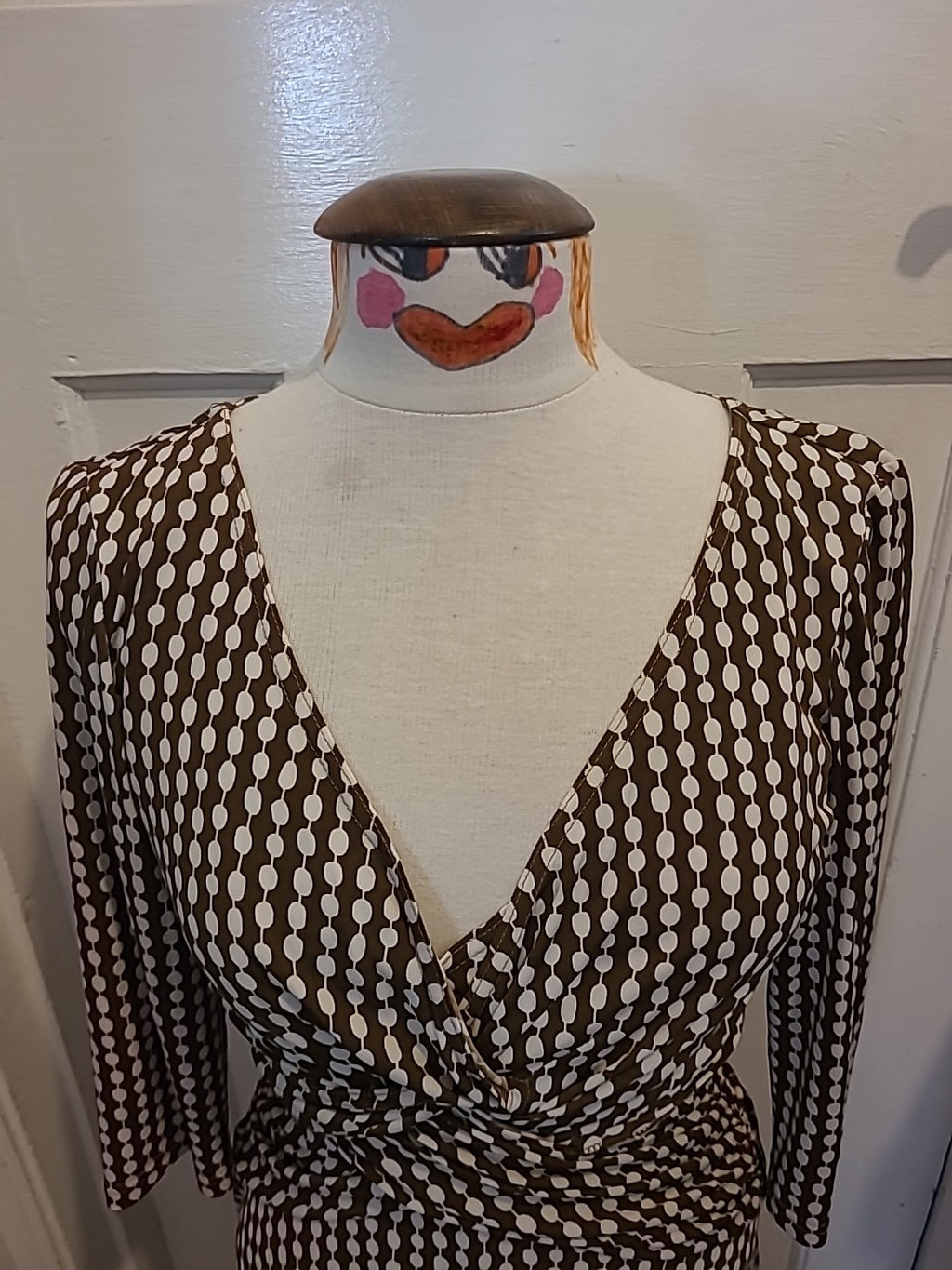 Ladies Molly-Jo Size 10 Brown Spotted Long Sleeved Dress