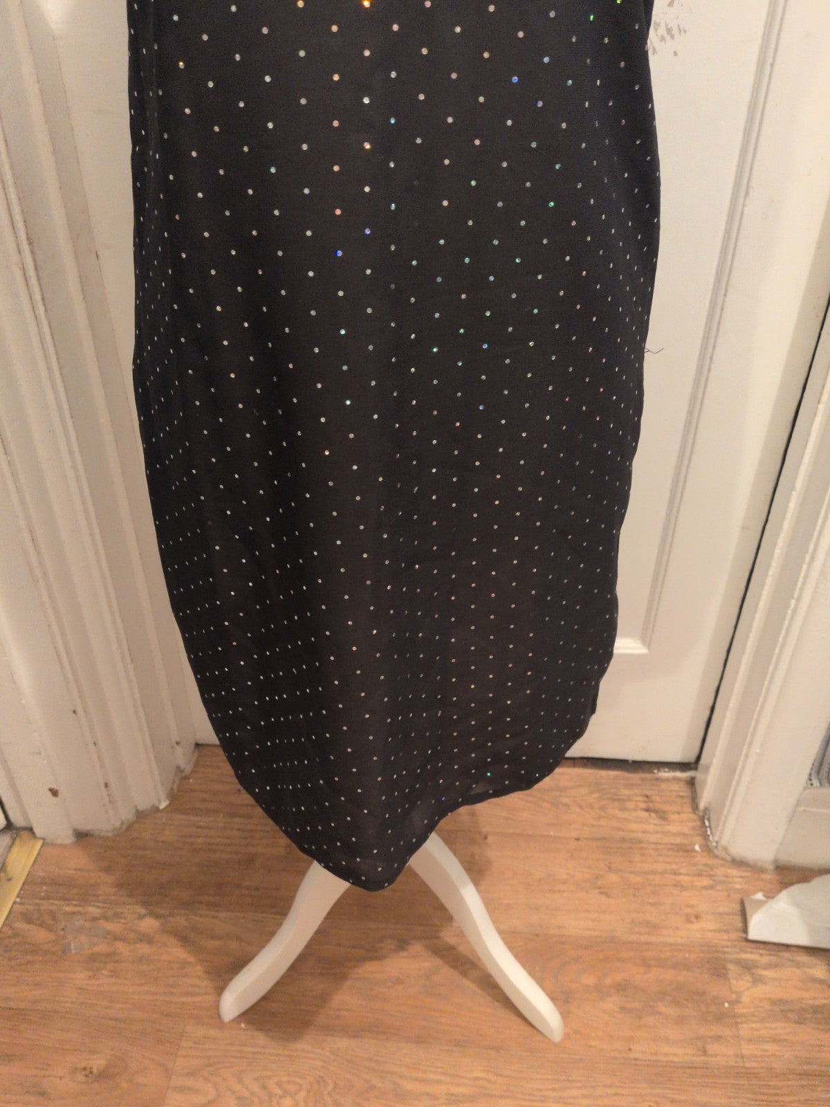 Ladies Size Medium Black With Silver Diamante Sleeveless Dress Midi