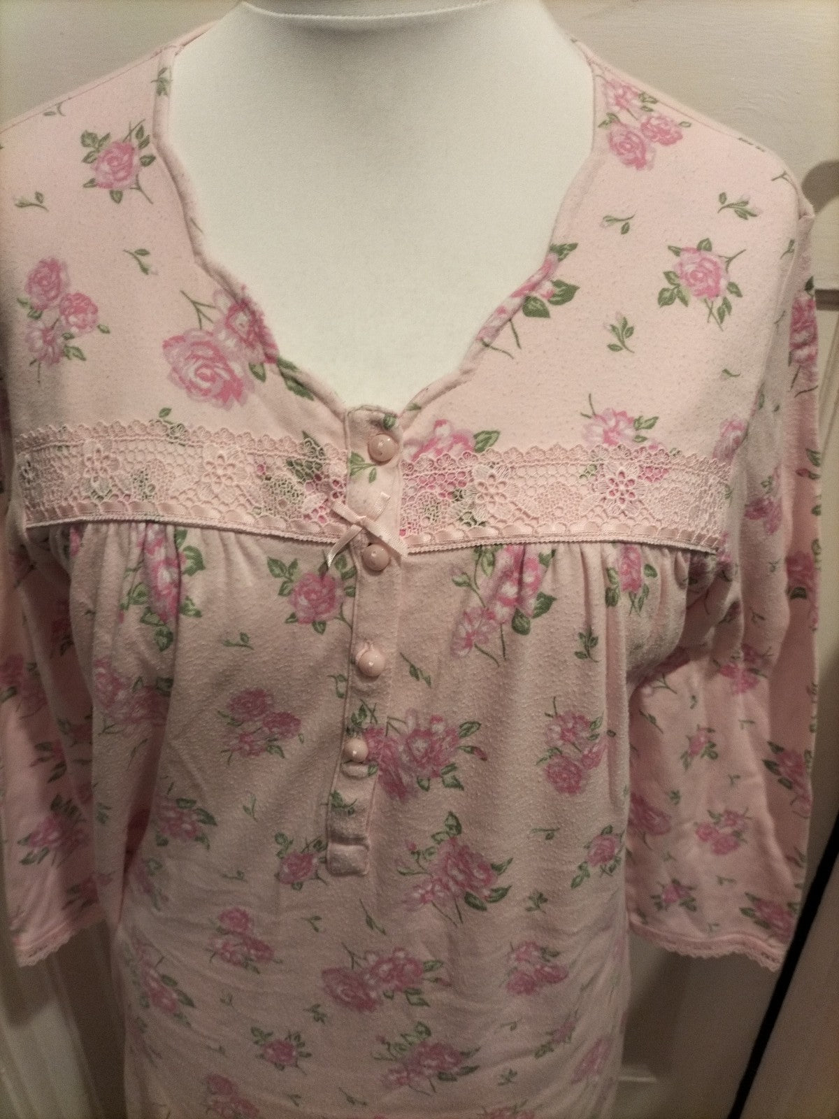 Ladies Marks And Spencer Size 8-10 Short Length Pink Floral Nighty