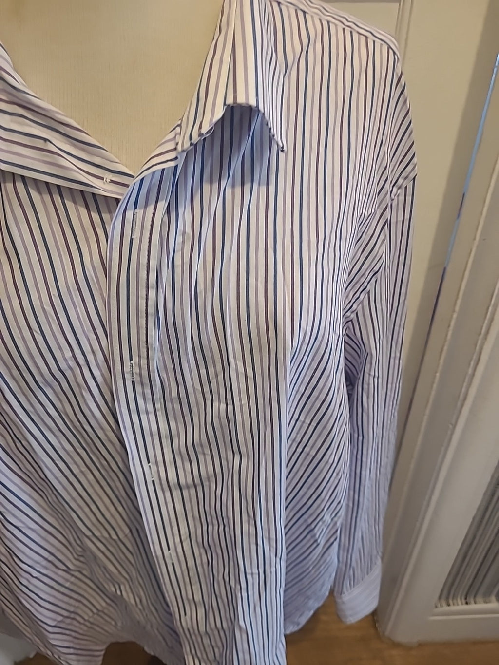 Mens F&F Size 19" Purple White Blue Striped Long Sleeved Shirt