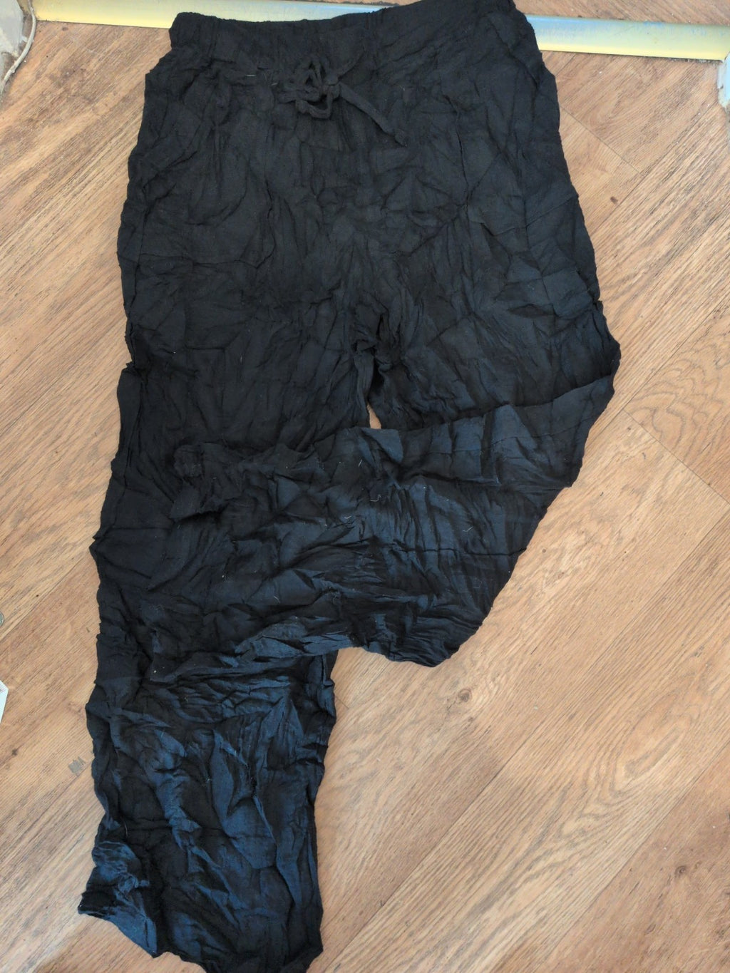 Large Black Straight Leg Trousers Elasticated With Drawstring