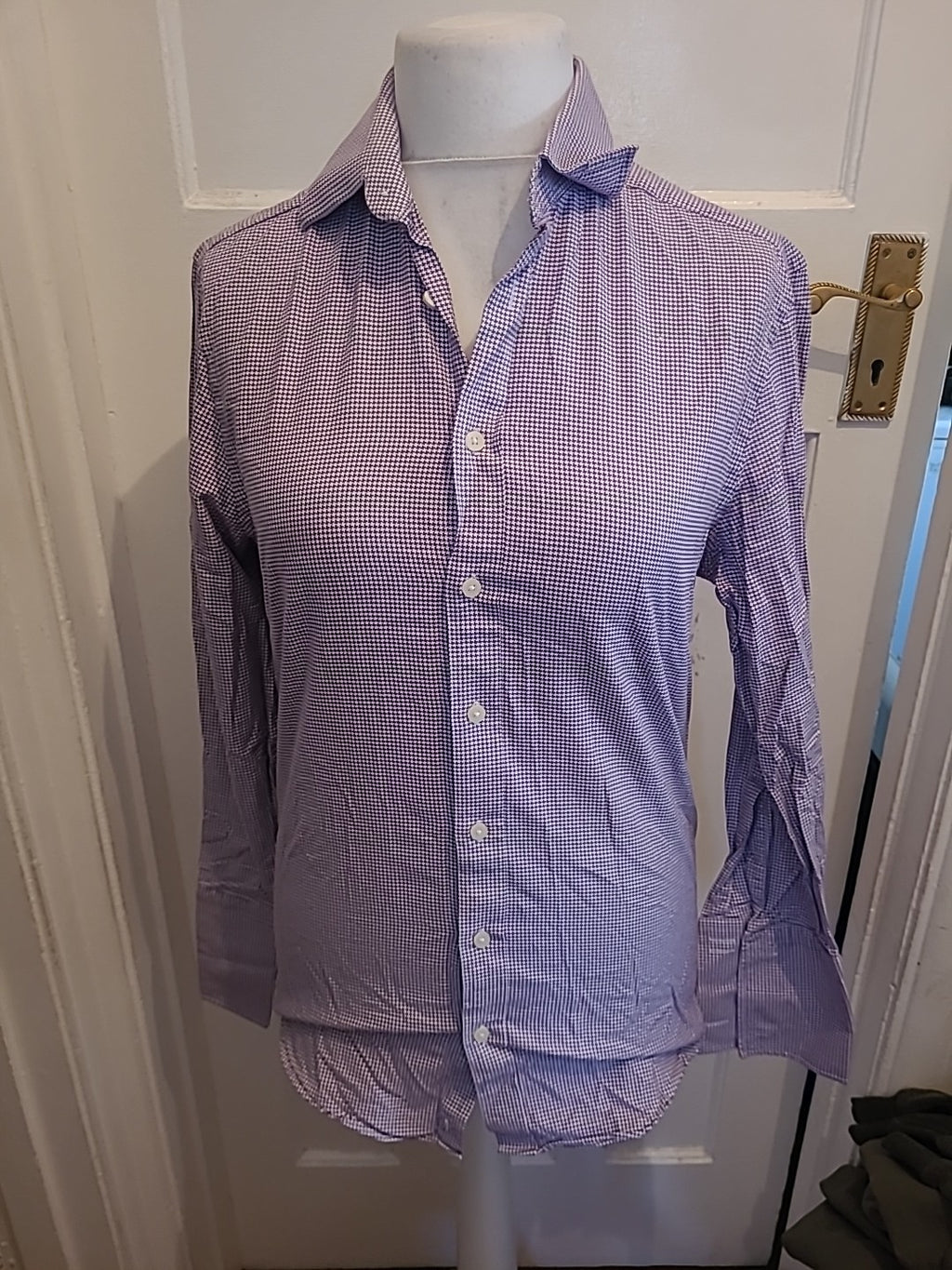 Mens Charles Tyrwhitt Size 15" Purple/White Slim Fit Long Sleeved Shirt