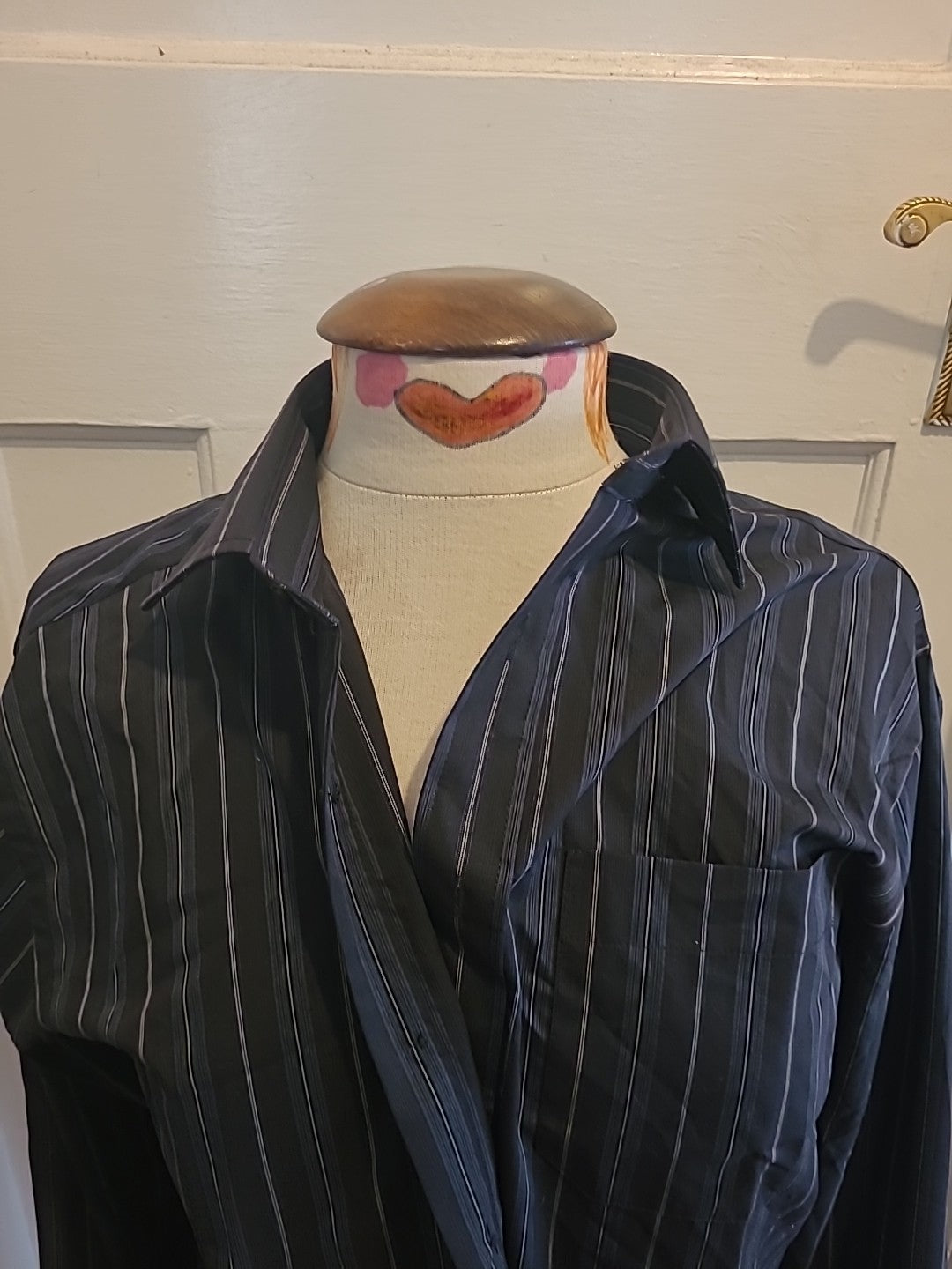 Mens Thomas Nash Size 15" Navy Striped Long Sleeved Shirt