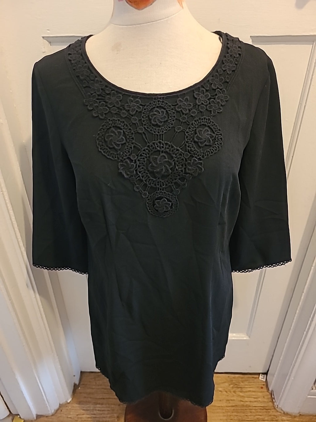 Ladies Tu Size 12 Black Embroidery Neck Mid Sleeved Dress